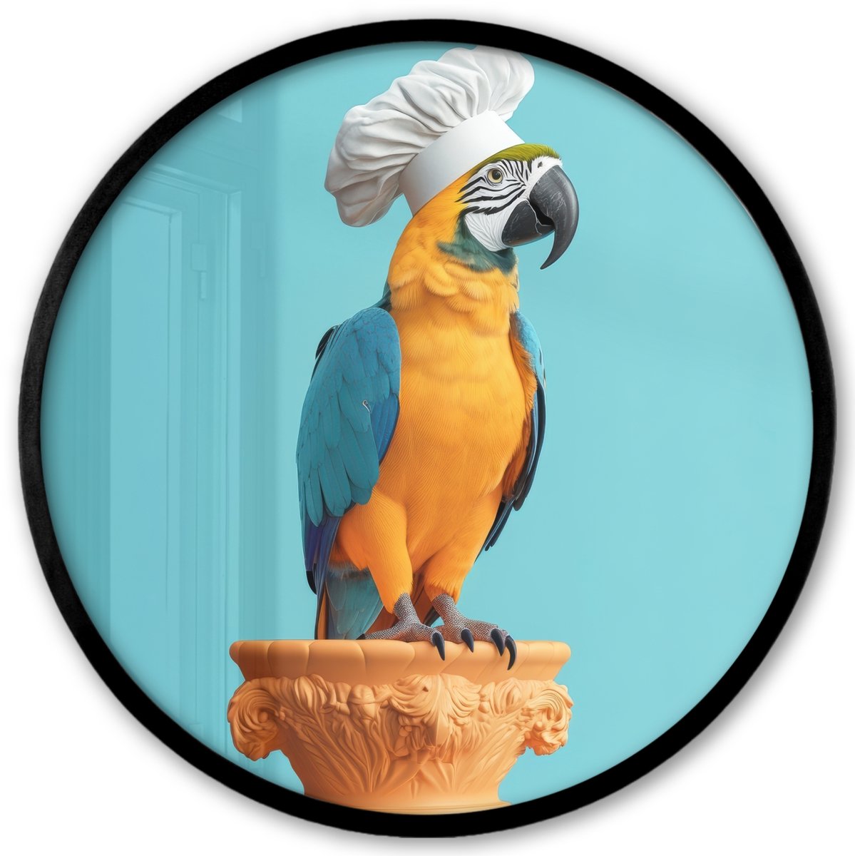 FrameYourWall Poster in lijst Rond - Fotolijst 40x40 cm - Posters - Papegaai - Koksmuts - Grappig - Vogel - Ronde posterlijst zwart - Decoratie - Wanddecoratie woonkamer - Muurdecoratie slaapkamer Koksmuts - Papegaai