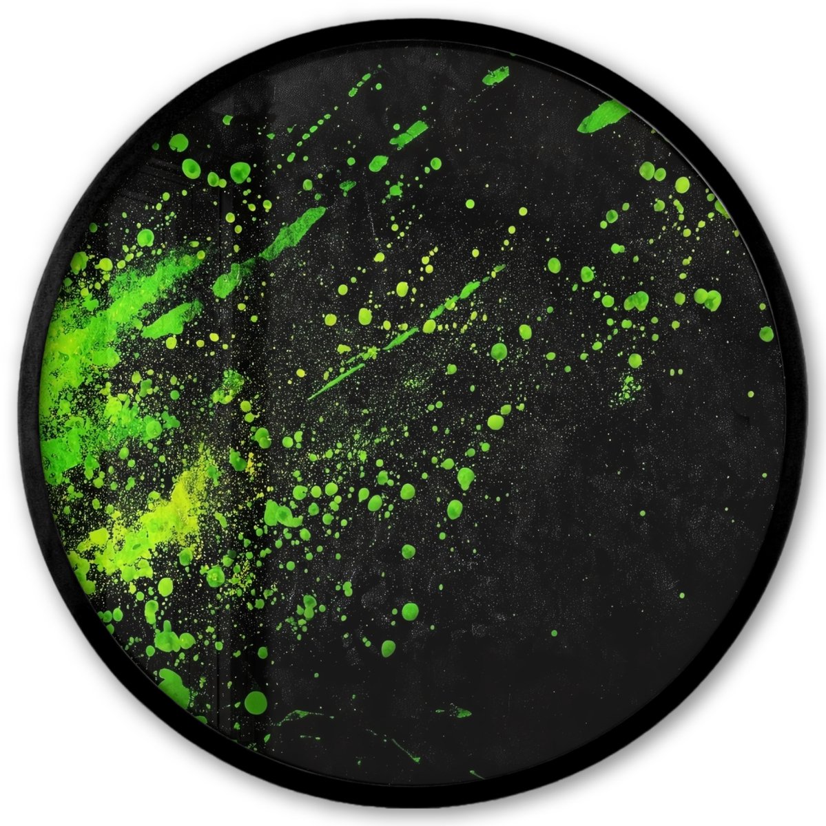 FrameYourWall Poster in lijst Rond - Fotolijst 40x40 cm - Posters - Gaming - Spetters - Groen - Chaotisch - Groen - Ronde posterlijst zwart - Decoratie - Wanddecoratie woonkamer - Muurdecoratie slaapkamer