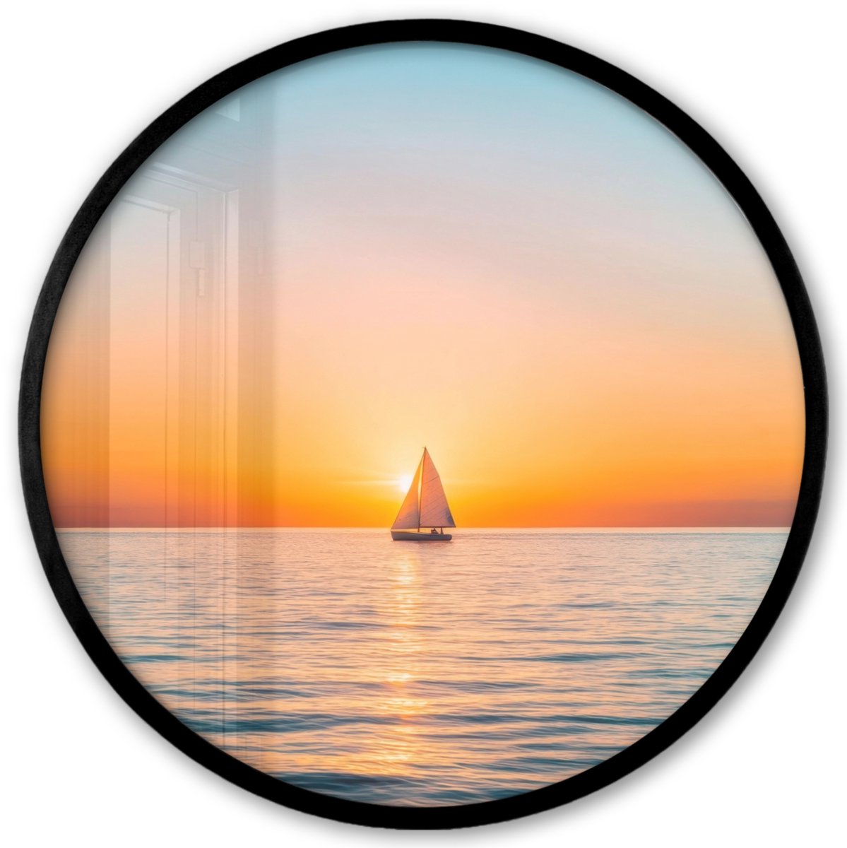 FrameYourWall Poster in lijst Rond - Fotolijst 40x40 cm - Posters - Zee - Zeilboot - Zonsondergang - Ronde posterlijst zwart - Decoratie - Wanddecoratie woonkamer - Muurdecoratie slaapkamer
