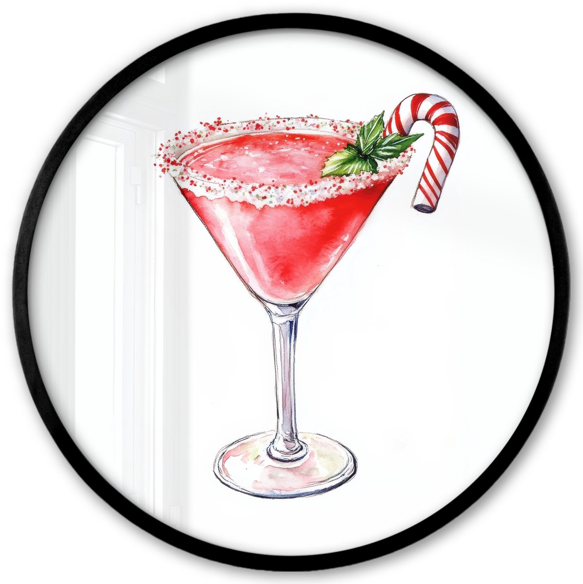 FrameYourWall Poster in lijst Rond - Fotolijst 40x40 cm - Posters - Cocktail - Drank - Winter - Kunst - Ronde posterlijst zwart - Decoratie - Wanddecoratie woonkamer - Muurdecoratie slaapkamer Kerst - Cocktail