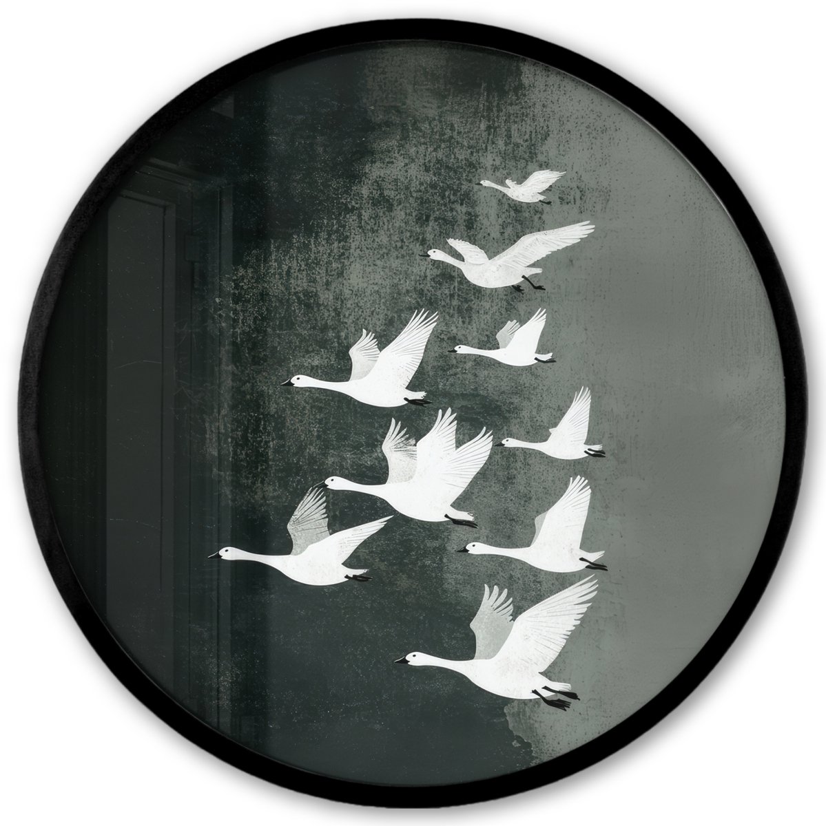 FrameYourWall Poster in lijst Rond - Fotolijst 40x40 cm - Posters - Vogel - Japandi - Groen - Ronde posterlijst zwart - Decoratie - Wanddecoratie woonkamer - Muurdecoratie slaapkamer Vogels