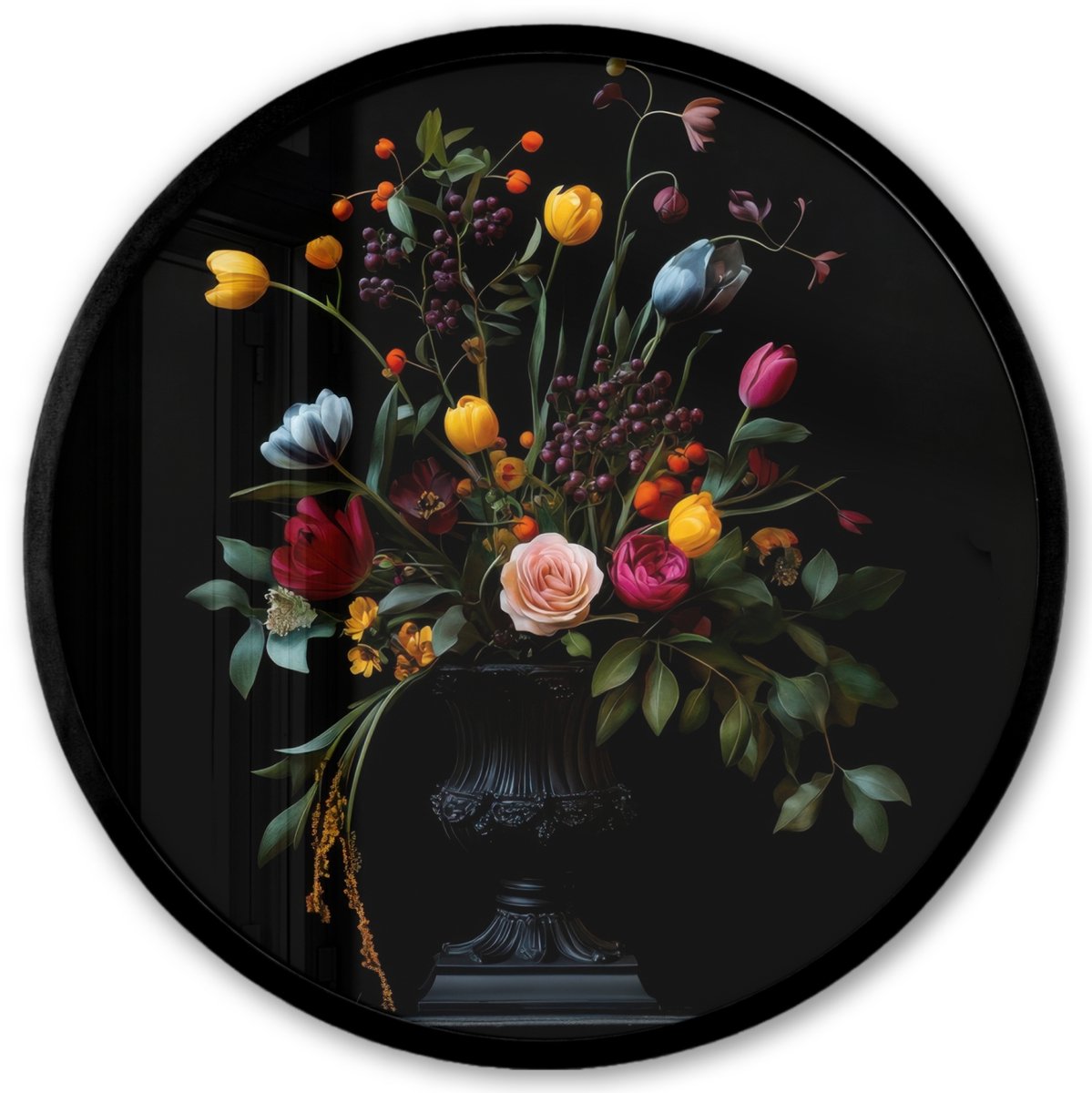 FrameYourWall Poster in lijst Rond - Fotolijst 40x40 cm - Posters - Klassiek - Vaas - Boeket - Bloemen - Ronde posterlijst zwart - Decoratie - Wanddecoratie woonkamer - Muurdecoratie slaapkamer Boeket - Bloemen 4