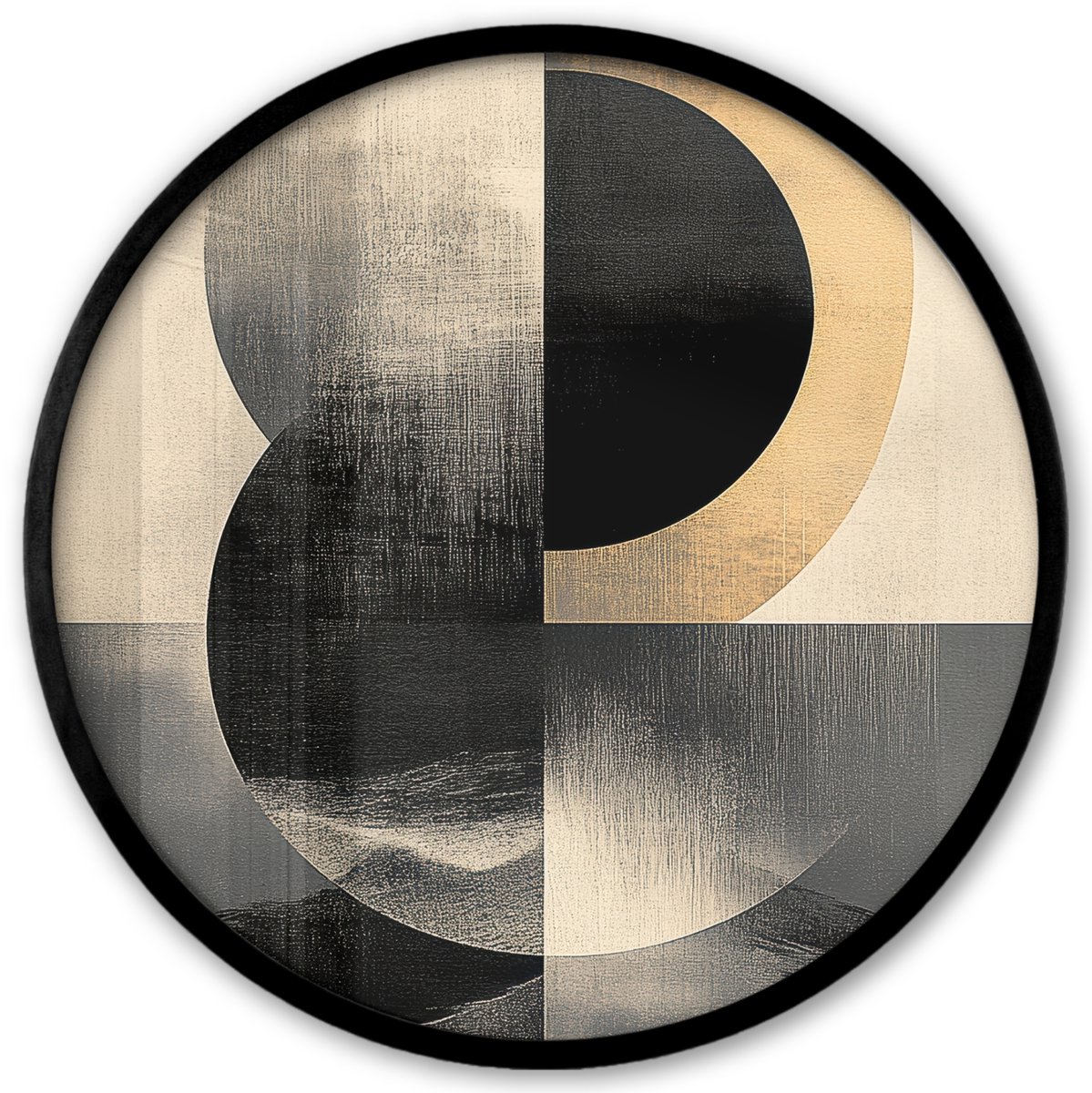 FrameYourWall Poster in lijst Rond - Fotolijst 40x40 cm - Posters - Cirkels - Schaduw - Abstract - Ronde posterlijst zwart - Decoratie - Wanddecoratie woonkamer - Muurdecoratie slaapkamer