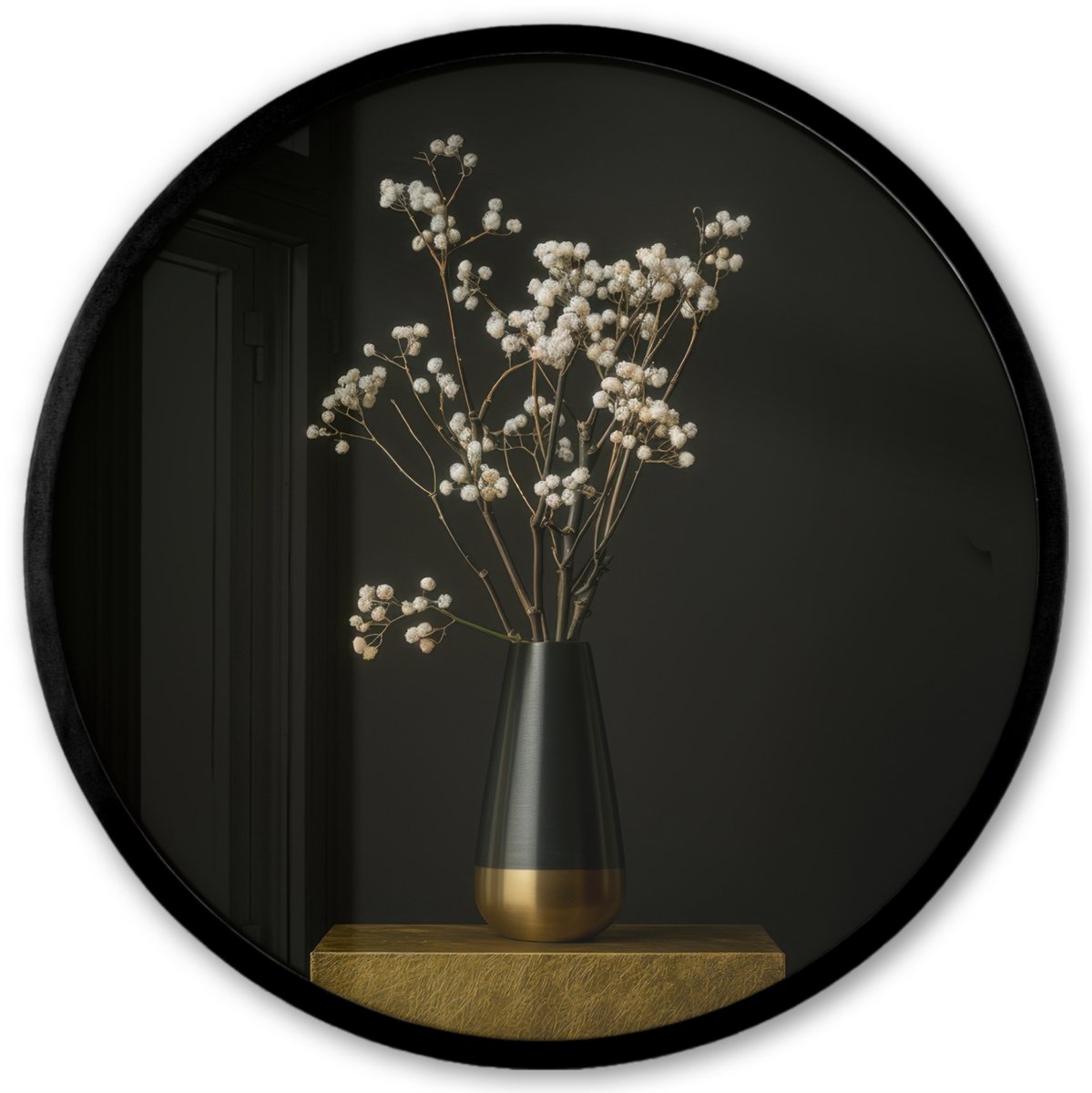 FrameYourWall Poster in lijst Rond - Fotolijst 40x40 cm - Posters - Bloembollen - Wit - Vaas - Minimalistisch - Ronde posterlijst zwart - Decoratie - Wanddecoratie woonkamer - Muurdecoratie slaapkamer Boeket - Bloemen 2