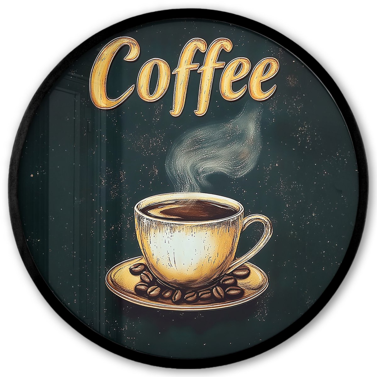 FrameYourWall Poster in lijst Rond - Fotolijst 40x40 cm - Posters - Koffie - Schotel - Koffiebonen - Retro - Ronde posterlijst zwart - Decoratie - Wanddecoratie woonkamer - Muurdecoratie slaapkamer
