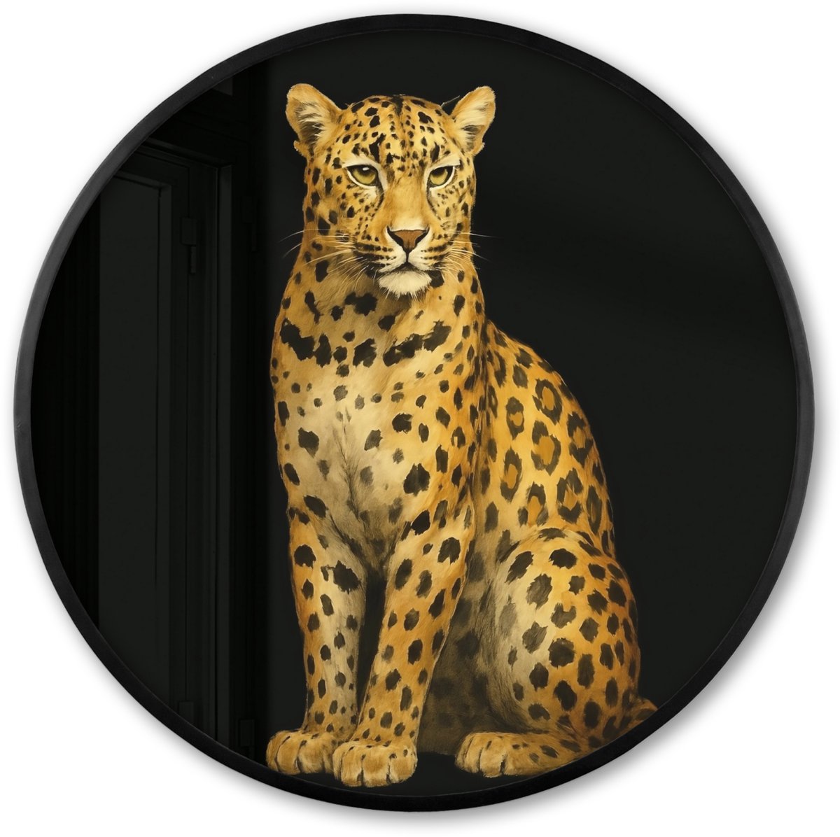 FrameYourWall Poster in lijst Rond - Fotolijst 60x60 cm - Posters - Panter - Realistisch - Bruin - Ronde posterlijst zwart - Decoratie - Wanddecoratie woonkamer - Muurdecoratie slaapkamer