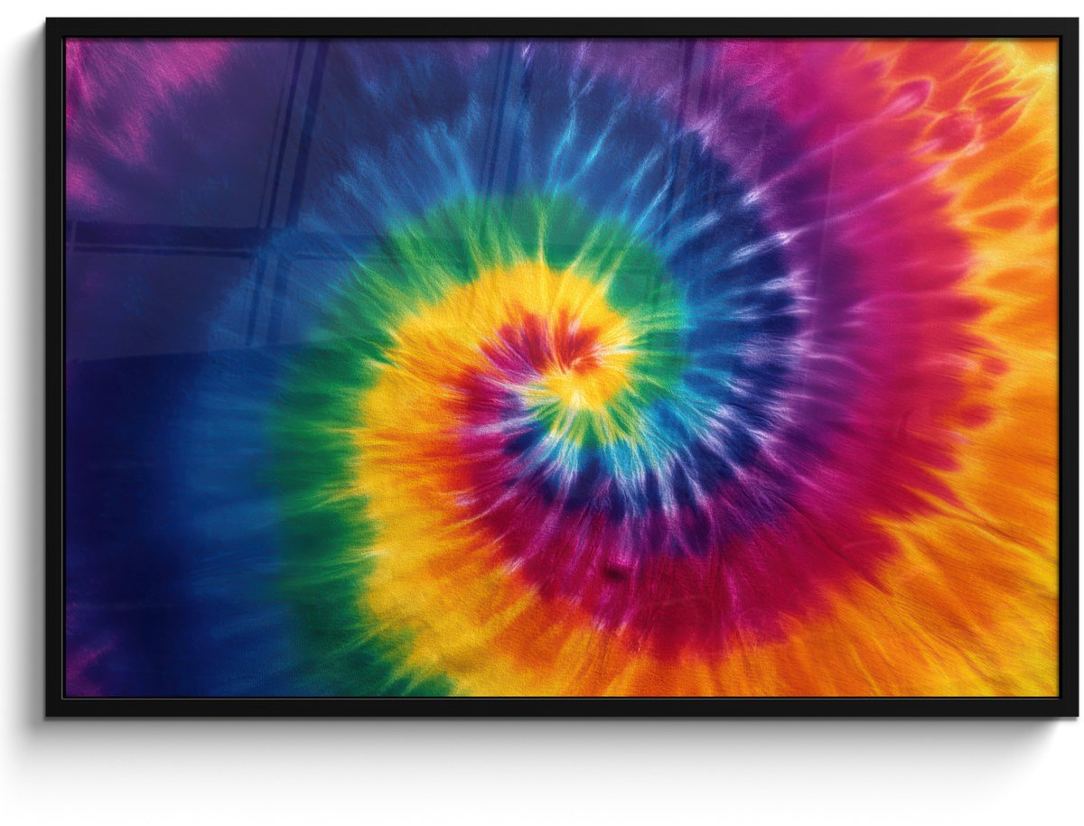 FrameYourWall Poster in lijst - Fotolijst 120x80 cm - Posters - Regenboogkleuren - Spiraal - Kleurrijk - Posterlijst zwart - Decoratie - Wanddecoratie woonkamer - Muurdecoratie slaapkamer Multicolor