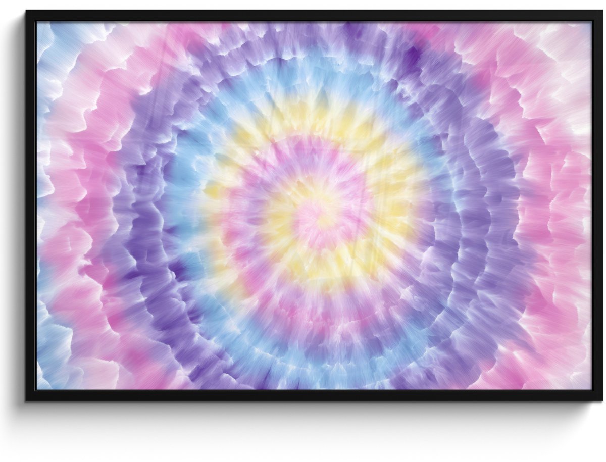 FrameYourWall Poster in lijst - Fotolijst 120x80 cm - Posters - Spiraal - Tie dye - Pasteltinten - Posterlijst zwart - Decoratie - Wanddecoratie woonkamer - Muurdecoratie slaapkamer
