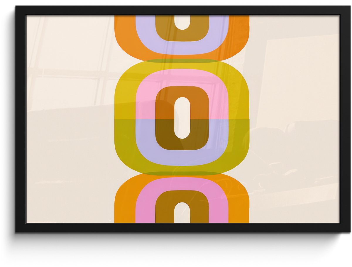 FrameYourWall Poster in lijst - Fotolijst 60x40 cm - Posters - Stapel - Vormen - Geblokt - Oranje - Posterlijst zwart - Decoratie - Wanddecoratie woonkamer - Muurdecoratie slaapkamer