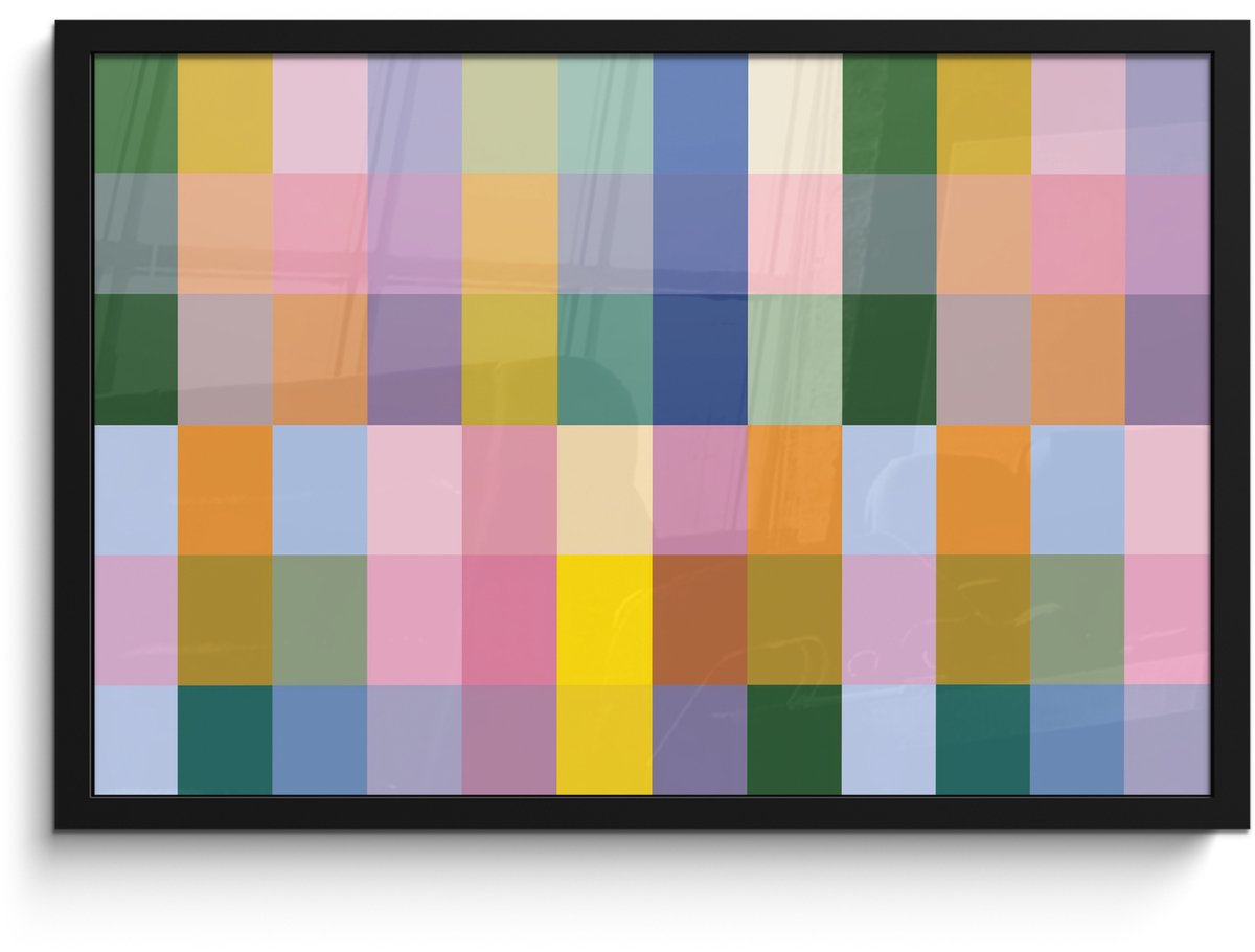 FrameYourWall Poster in lijst - Fotolijst 60x40 cm - Posters - Blokken - Vierkant - Patroon - Gekleurd - Posterlijst zwart - Decoratie - Wanddecoratie woonkamer - Muurdecoratie slaapkamer