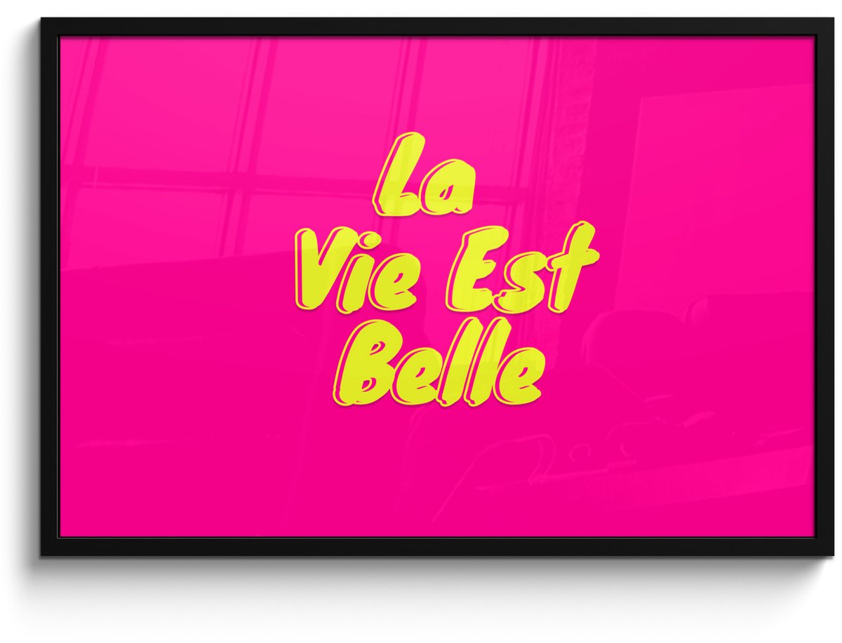 FrameYourWall Poster in lijst - Fotolijst 90x60 cm - Posters - Quote - Retro - Roze - Posterlijst zwart - Decoratie - Wanddecoratie woonkamer - Muurdecoratie slaapkamer