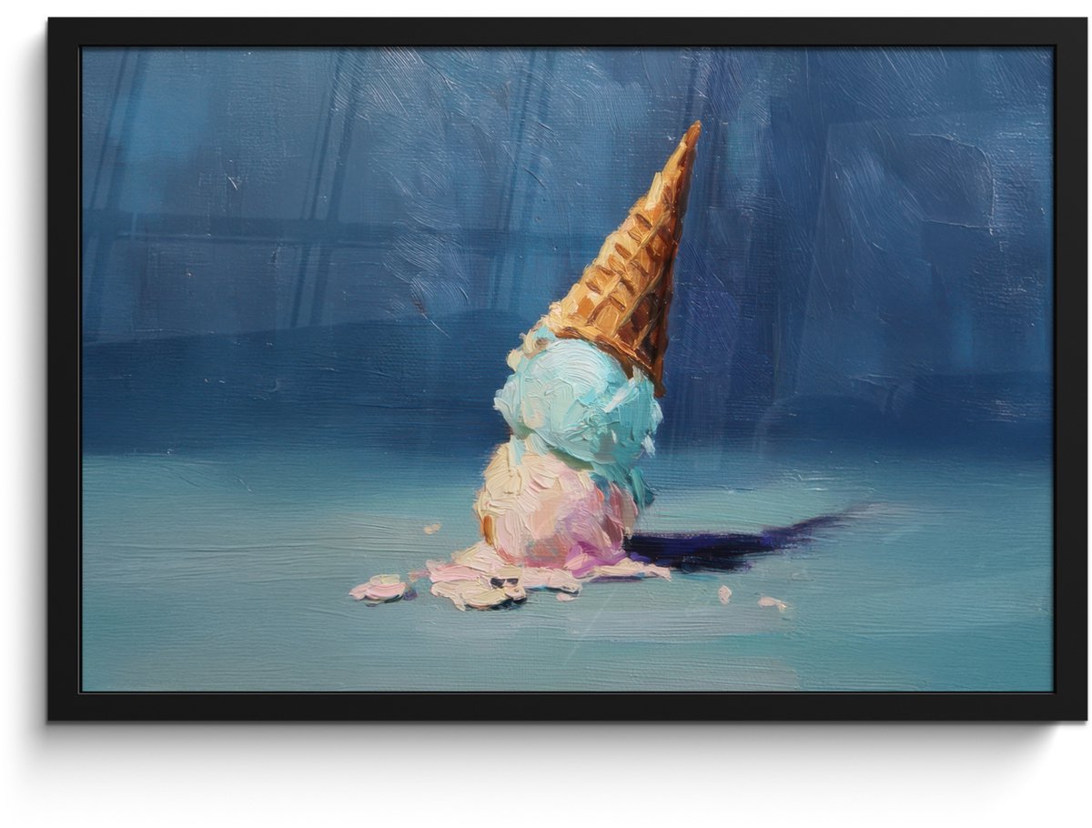 FrameYourWall Poster in lijst - Fotolijst 60x40 cm - Posters - Ijshoorn - Bolletjes - Smelt - Roze - Posterlijst zwart - Decoratie - Wanddecoratie woonkamer - Muurdecoratie slaapkamer