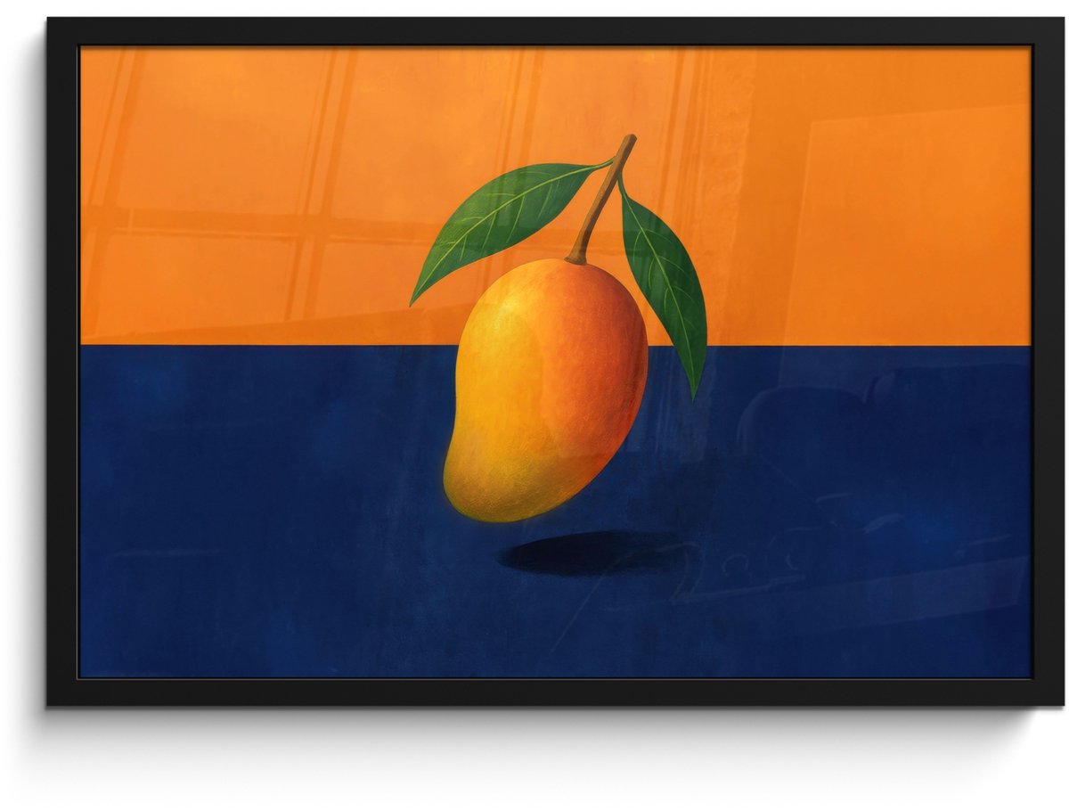 FrameYourWall Poster in lijst - Fotolijst 60x40 cm - Posters - Mango - Vlakken - Bladeren - Oranje - Posterlijst zwart - Decoratie - Wanddecoratie woonkamer - Muurdecoratie slaapkamer