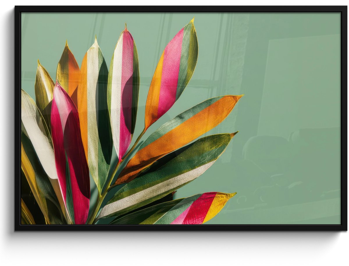 FrameYourWall Poster in lijst - Fotolijst 120x80 cm - Posters - Bladeren - Tak - Kleurrijk - Posterlijst zwart - Decoratie - Wanddecoratie woonkamer - Muurdecoratie slaapkamer
