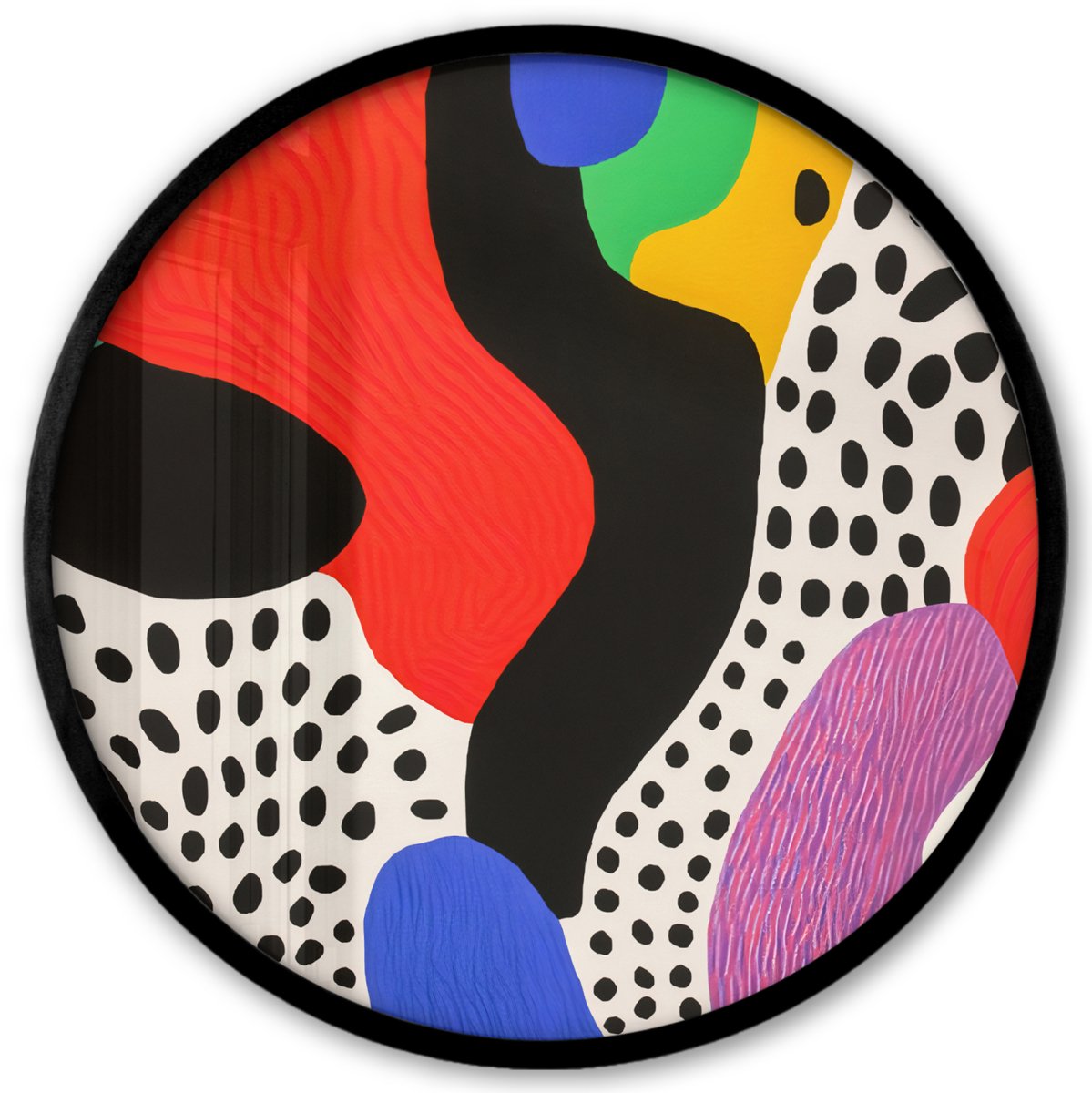 FrameYourWall Poster in lijst Rond - Fotolijst 40x40 cm - Posters - Abstract - Vormen - Kleuren - Stippen - Ronde posterlijst zwart - Decoratie - Wanddecoratie woonkamer - Muurdecoratie slaapkamer