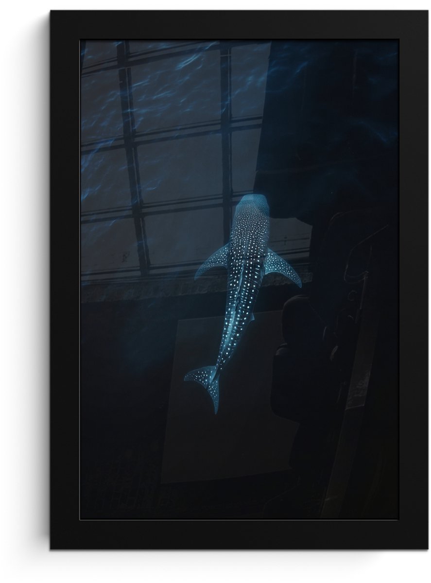 FrameYourWall Poster in lijst - Fotolijst 20x30 cm - Posters - Oceaan - Walvishaai - Donkerblauw - Vlekken - Posterlijst zwart - Decoratie - Wanddecoratie woonkamer - Muurdecoratie slaapkamer
