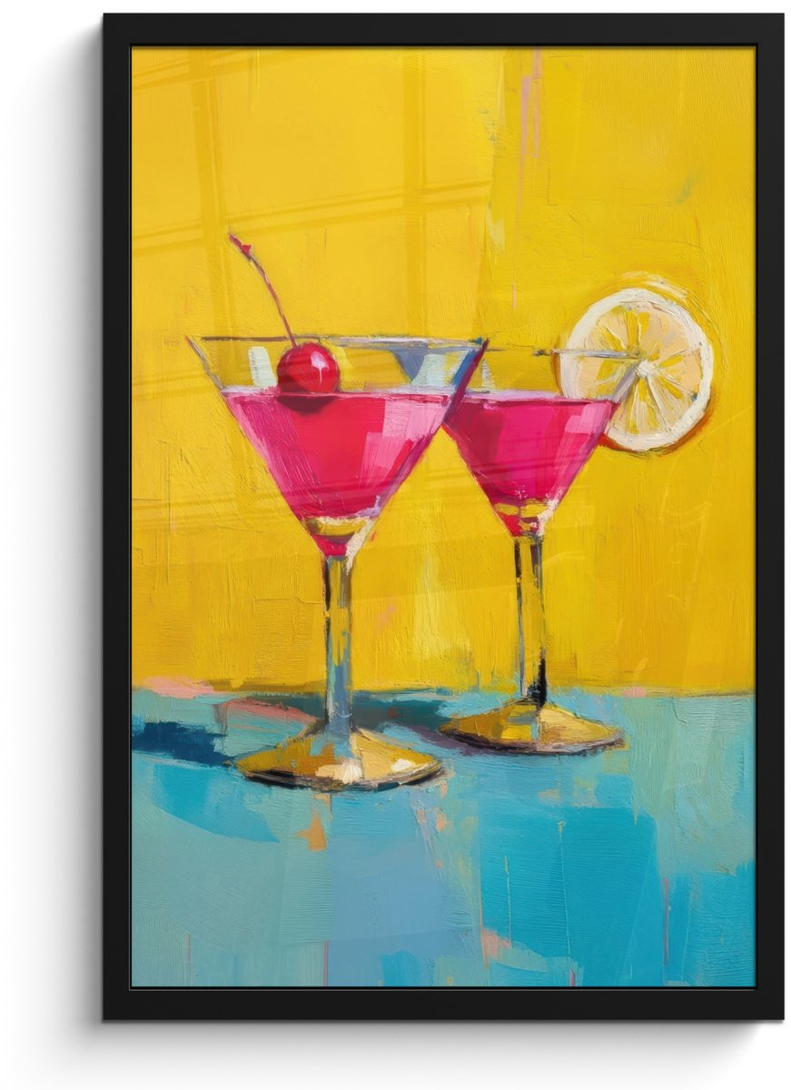 FrameYourWall Poster in lijst - Fotolijst 40x60 cm - Posters - Glazen - Cocktail - Citroen - Kers - Posterlijst zwart - Decoratie - Wanddecoratie woonkamer - Muurdecoratie slaapkamer
