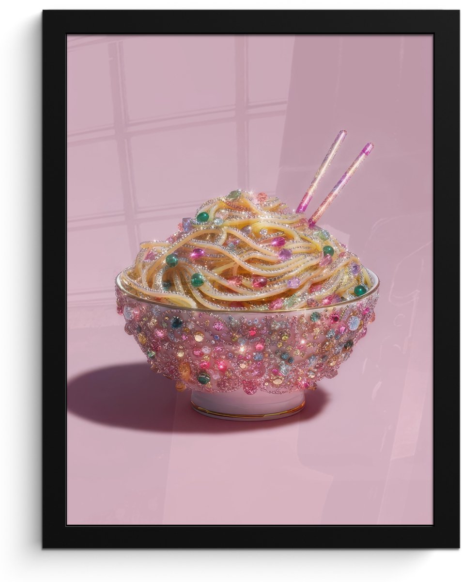 FrameYourWall Poster in lijst - Fotolijst 30x40 cm - Posters - Noodles - Edelstenen - Stokjes - Roze - Posterlijst zwart - Decoratie - Wanddecoratie woonkamer - Muurdecoratie slaapkamer