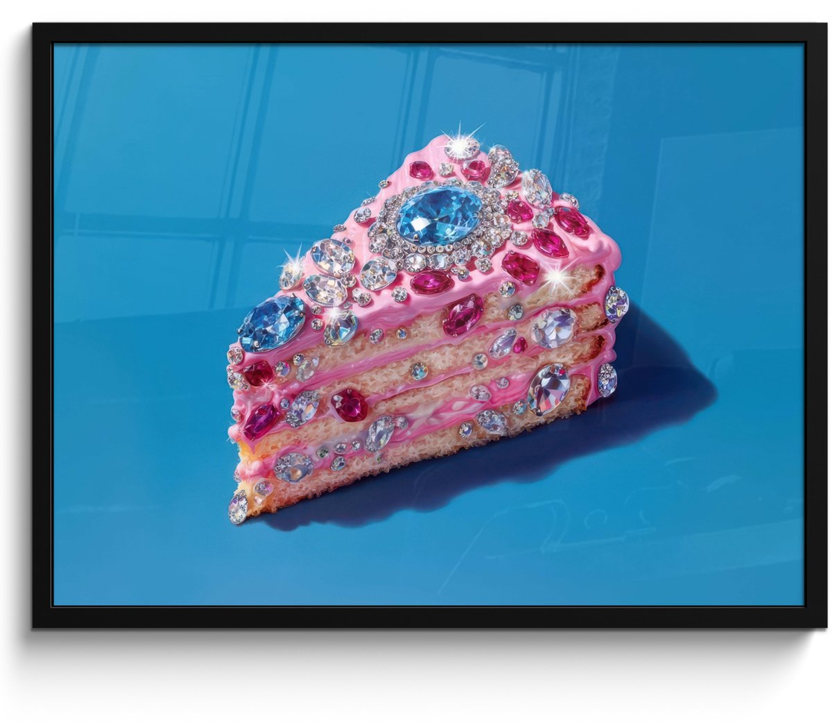 FrameYourWall Poster in lijst - Fotolijst 80x60 cm - Posters - Taart - Edelstenen - Glitters - Roze - Posterlijst zwart - Decoratie - Wanddecoratie woonkamer - Muurdecoratie slaapkamer