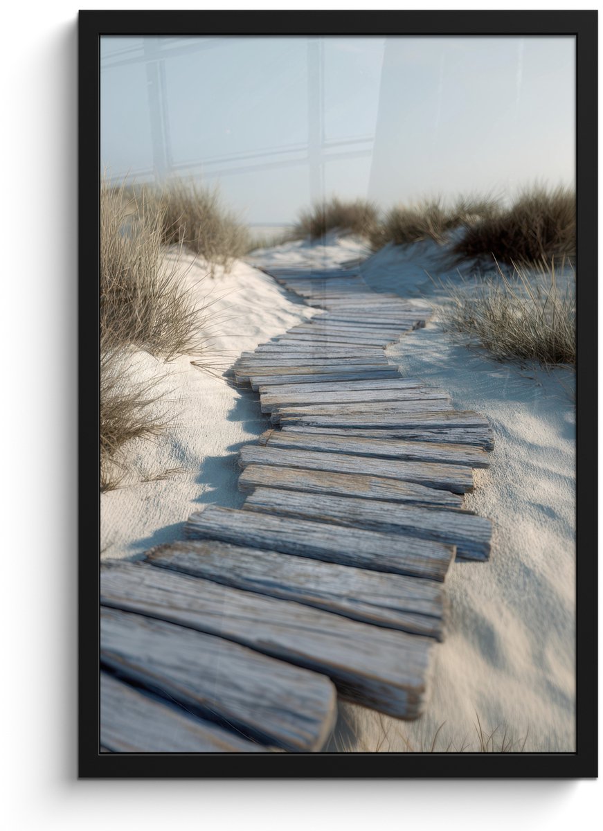 FrameYourWall Poster in lijst - Fotolijst 40x60 cm - Posters - Pad - Planken - Duinen - Gras - Posterlijst zwart - Decoratie - Wanddecoratie woonkamer - Muurdecoratie slaapkamer Pad - Duinen