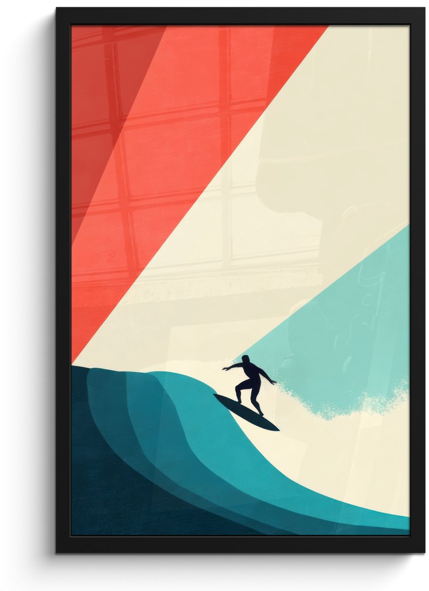 FrameYourWall Poster in lijst - Fotolijst 40x60 cm - Posters - Surfer - Abstract - Golven - Zonnestralen - Posterlijst zwart - Decoratie - Wanddecoratie woonkamer - Muurdecoratie slaapkamer - Kerstversiering - Kerstdecoratie voor binnen - Kerstmis