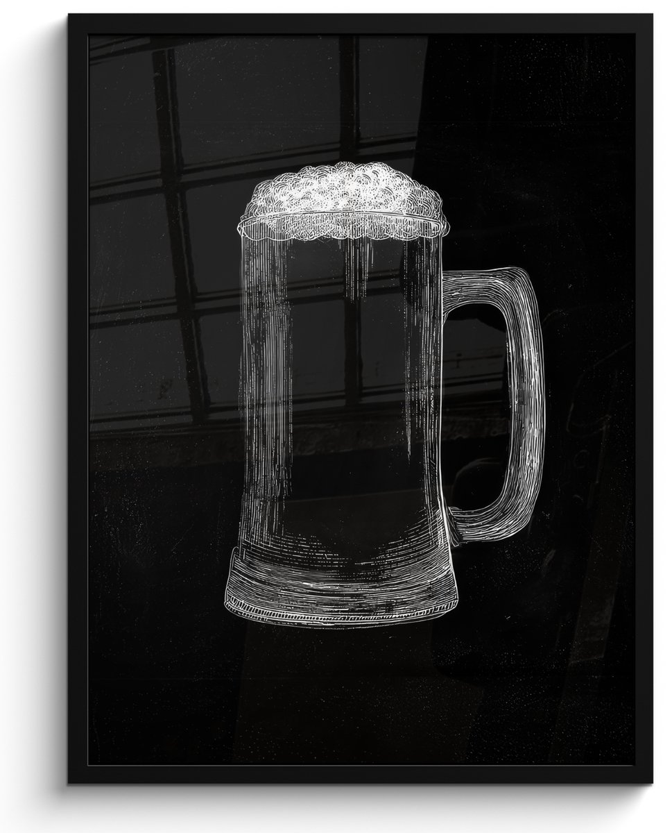 FrameYourWall Poster in lijst - Fotolijst 60x80 cm - Posters - Bierpul - Schuim - Krijttekening - Posterlijst zwart - Decoratie - Wanddecoratie woonkamer - Muurdecoratie slaapkamer