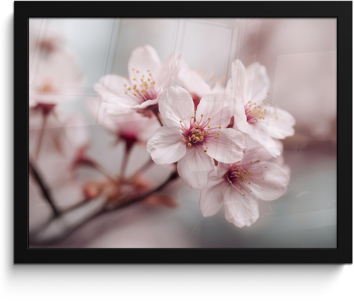FrameYourWall Poster in lijst - Fotolijst 40x30 cm - Posters - Bloesems - Meeldraden - Geel - Wazig - Posterlijst zwart - Decoratie - Wanddecoratie woonkamer - Muurdecoratie slaapkamer