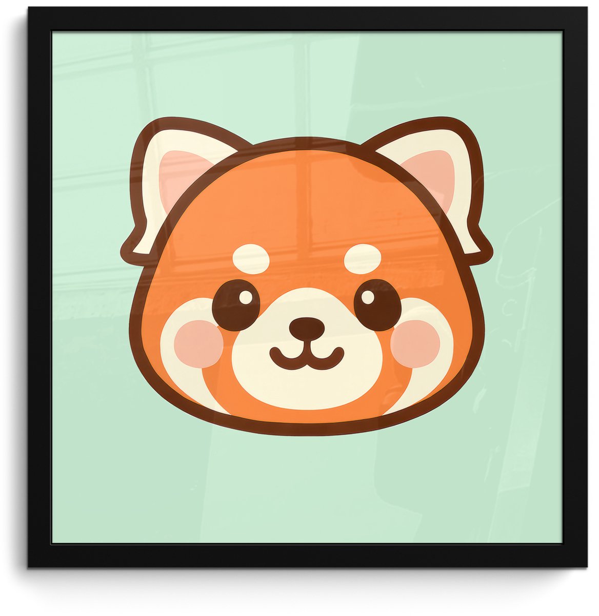FrameYourWall Poster in lijst - Fotolijst 40x40 cm - Posters - Rode panda - Groen - Cartoon - Posterlijst zwart - Decoratie - Wanddecoratie woonkamer - Muurdecoratie slaapkamer