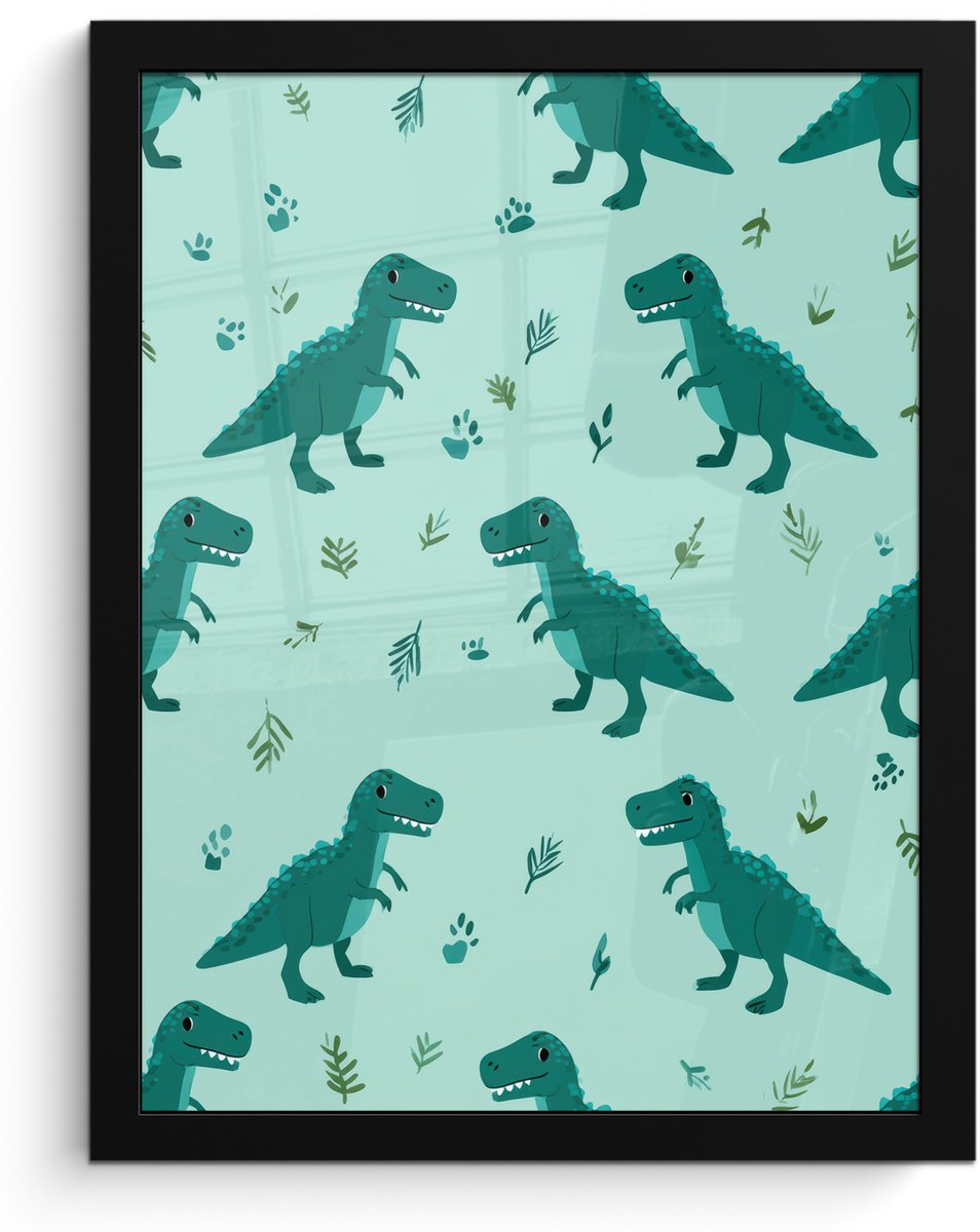 FrameYourWall Poster in lijst - Fotolijst 30x40 cm - Posters - Donkergroen - Dinosaurussen - Afdrukken - Bladeren - Posterlijst zwart - Decoratie - Wanddecoratie woonkamer - Muurdecoratie slaapkamer Dinosaurussen - Bladeren