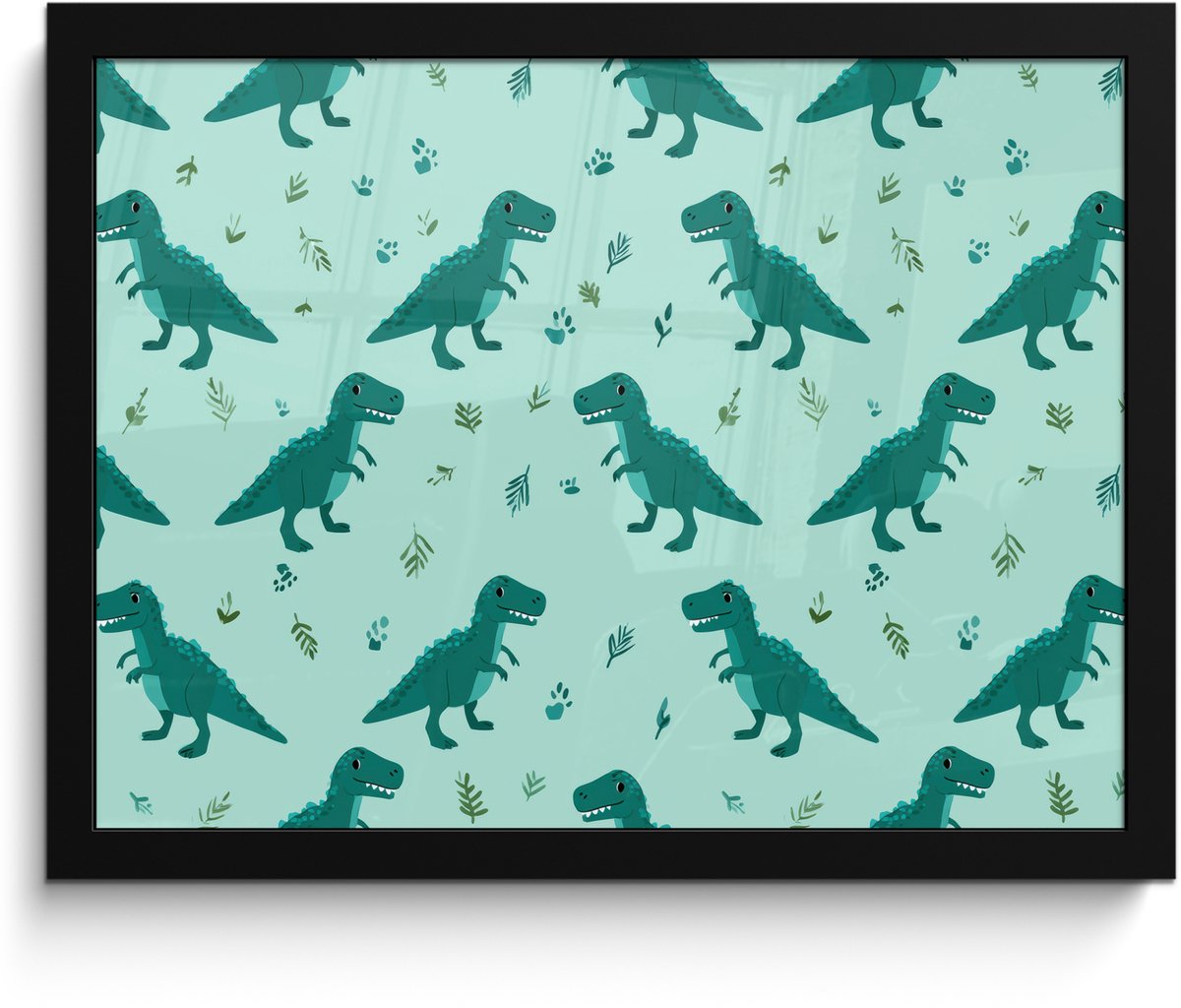 FrameYourWall Poster in lijst - Fotolijst 40x30 cm - Posters - Donkergroen - Dinosaurussen - Afdrukken - Bladeren - Posterlijst zwart - Decoratie - Wanddecoratie woonkamer - Muurdecoratie slaapkamer Dinosaurussen - Bladeren