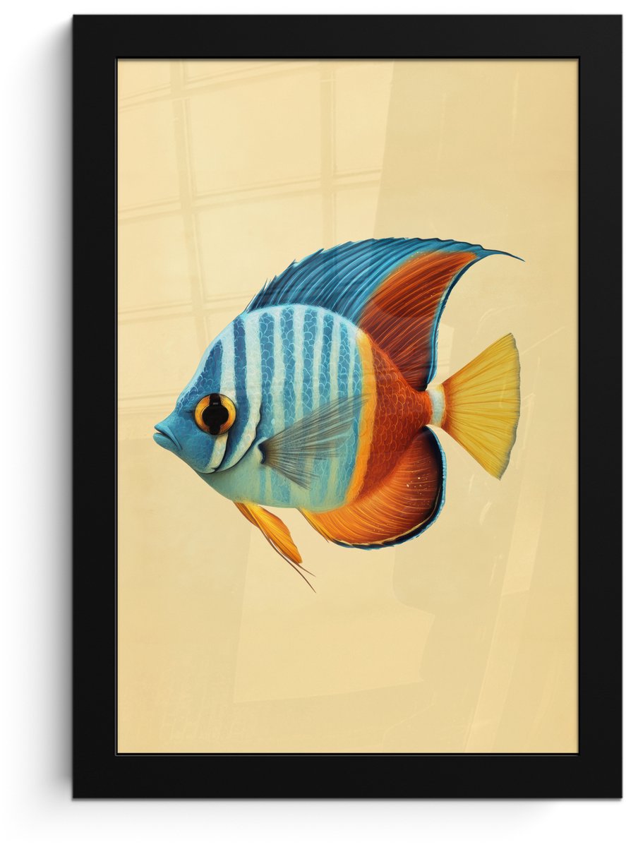 FrameYourWall Poster in lijst - Fotolijst 20x30 cm - Posters - Vis - Vinnen - Blauw - Ogen - Posterlijst zwart - Decoratie - Wanddecoratie woonkamer - Muurdecoratie slaapkamer