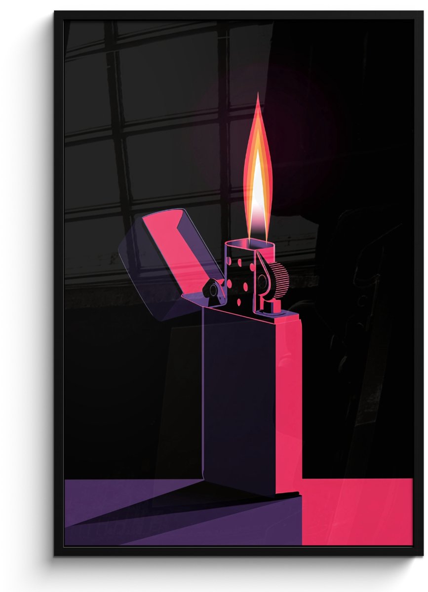 FrameYourWall Poster in lijst - Fotolijst 80x120 cm - Posters - Aansteker - Vlam - Donker - Posterlijst zwart - Decoratie - Wanddecoratie woonkamer - Muurdecoratie slaapkamer