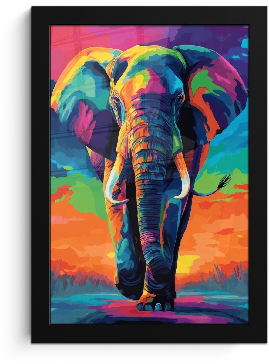 FrameYourWall Poster in lijst - Fotolijst 20x30 cm - Posters - Olifant - Kleurrijk - Lucht - Abstract - Posterlijst zwart - Decoratie - Wanddecoratie woonkamer - Muurdecoratie slaapkamer