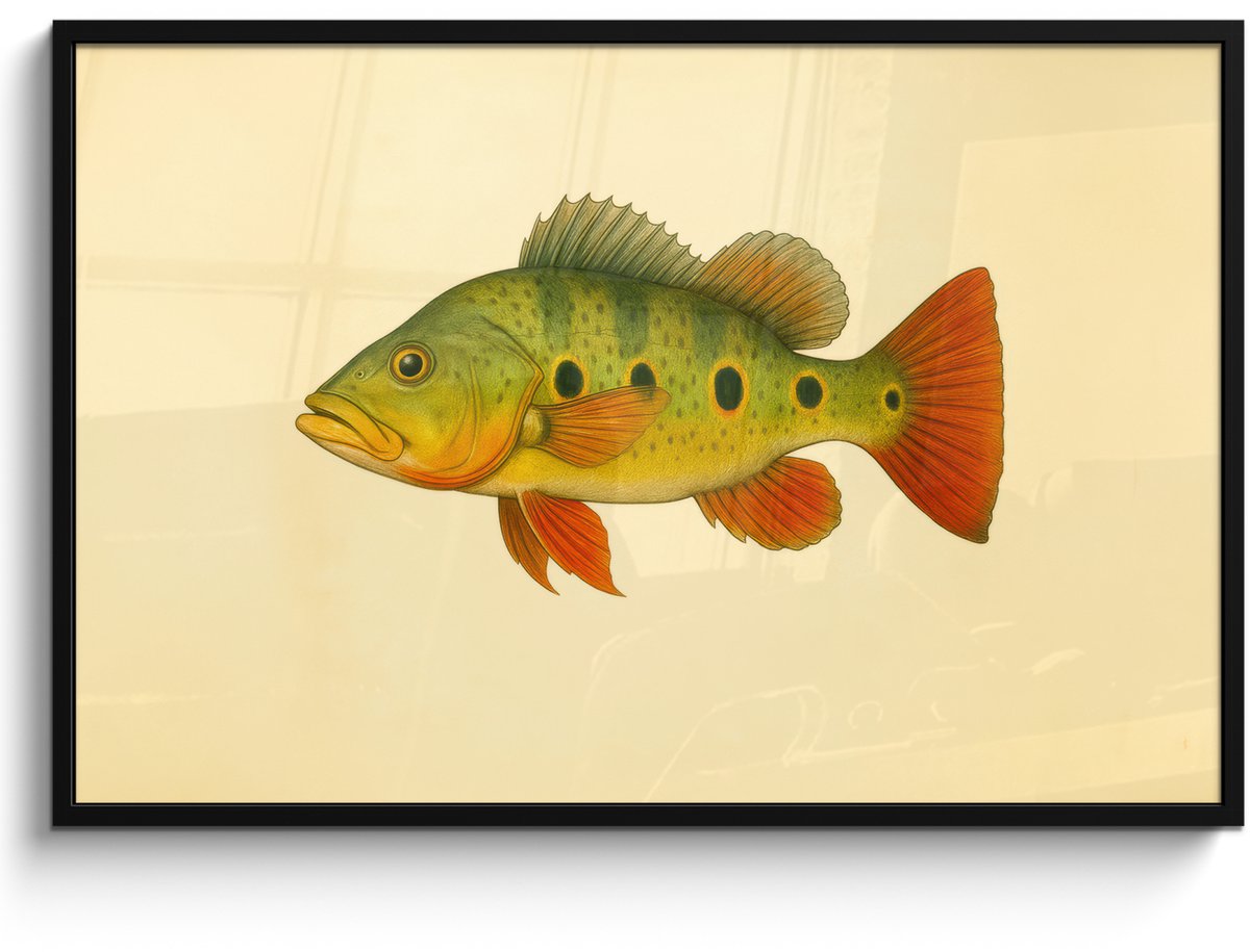 FrameYourWall Poster in lijst - Fotolijst 120x80 cm - Posters - Schubben - Vis - Groen - Illustratie - Posterlijst zwart - Decoratie - Wanddecoratie woonkamer - Muurdecoratie slaapkamer