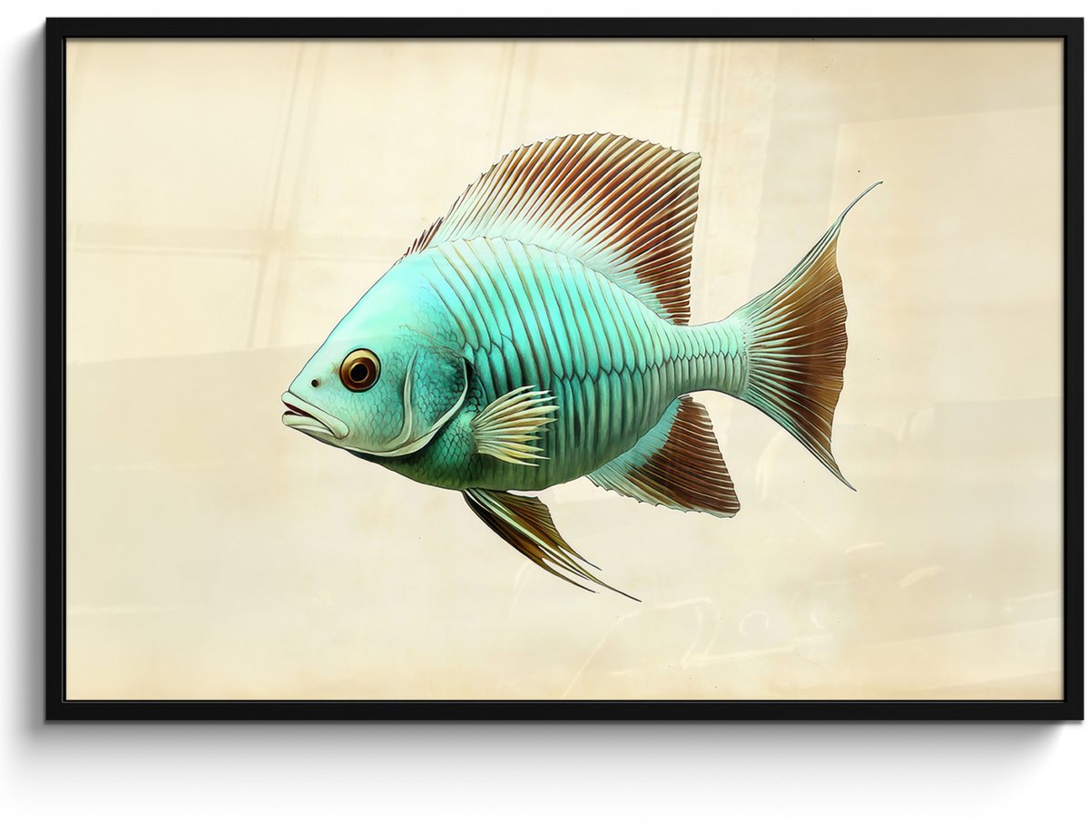 FrameYourWall Poster in lijst - Fotolijst 120x80 cm - Posters - Schubben - Vis - Mint - Minimalistisch - Posterlijst zwart - Decoratie - Wanddecoratie woonkamer - Muurdecoratie slaapkamer Vis - Schubben
