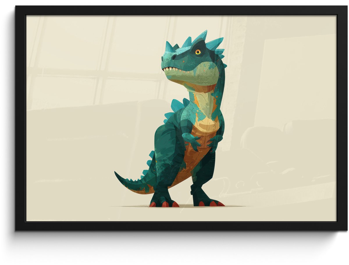 FrameYourWall Poster in lijst - Fotolijst 60x40 cm - Posters - Stekels - Dino - Blauw - Gespierd - Posterlijst zwart - Decoratie - Wanddecoratie woonkamer - Muurdecoratie slaapkamer