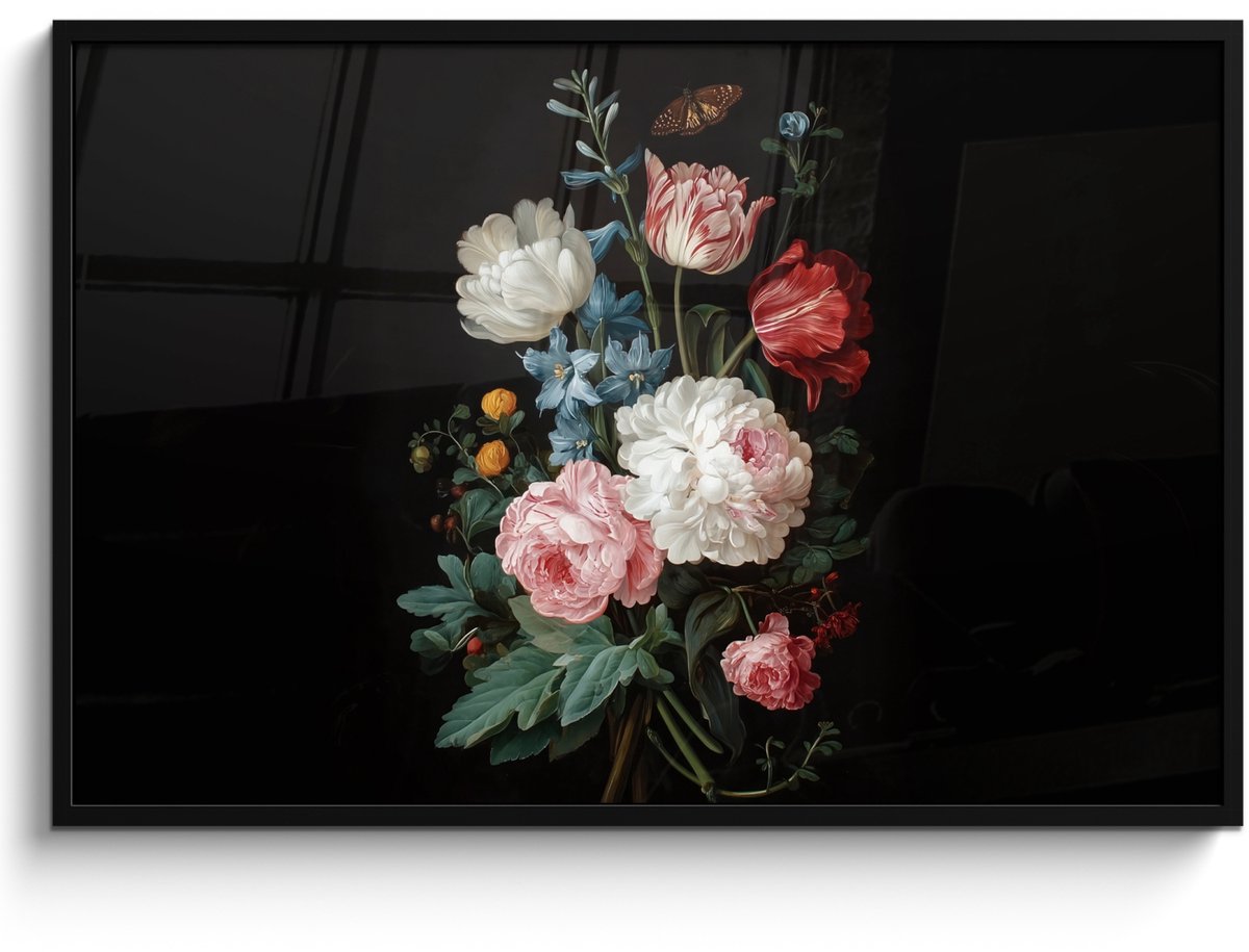 FrameYourWall Poster in lijst - Fotolijst 120x80 cm - Posters - Boeket - Kleurrijk - Klassiek - Posterlijst zwart - Decoratie - Wanddecoratie woonkamer - Muurdecoratie slaapkamer