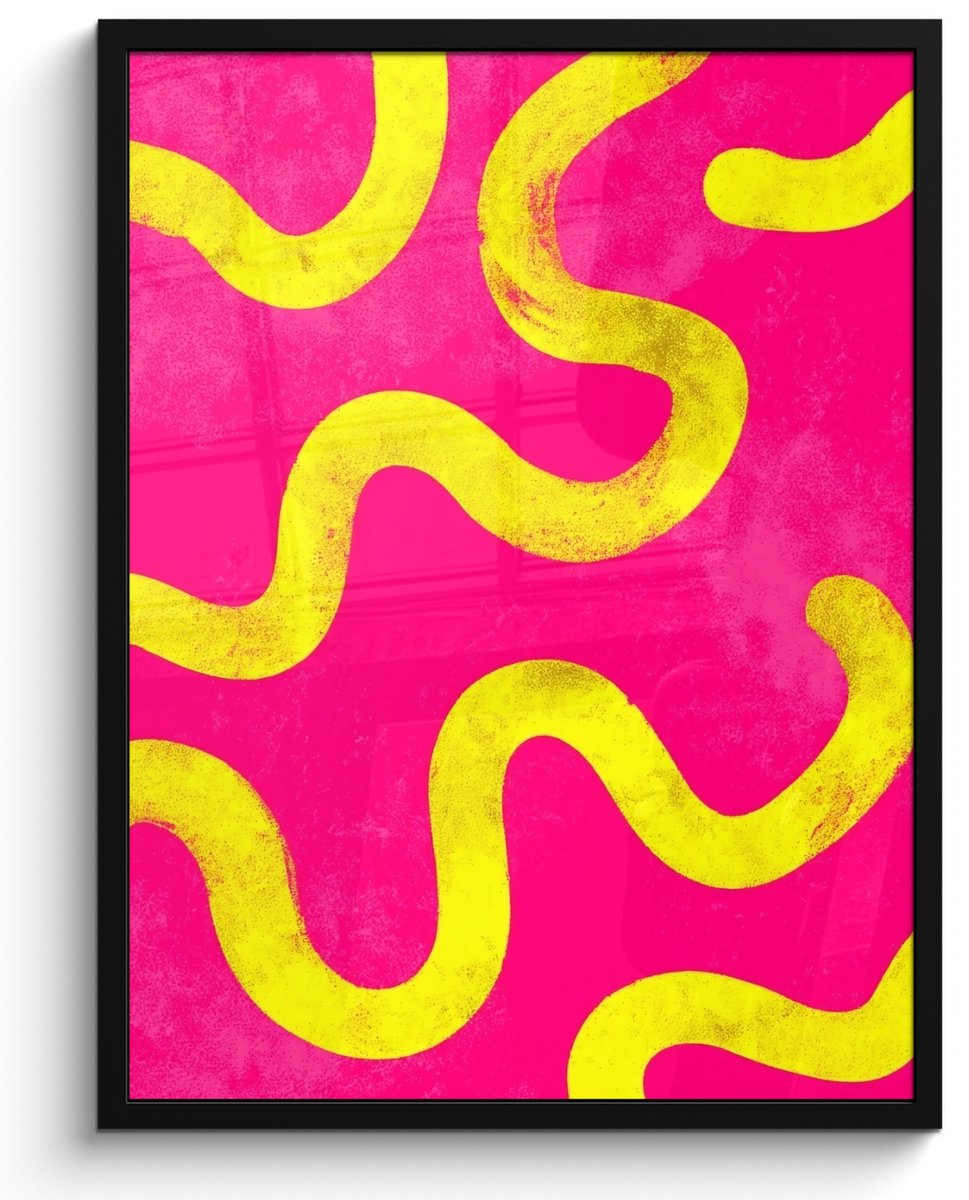 FrameYourWall Poster in lijst - Fotolijst 60x80 cm - Posters - Lijn - Geel - Abstract - Posterlijst zwart - Decoratie - Wanddecoratie woonkamer - Muurdecoratie slaapkamer Lijnen - Abstract