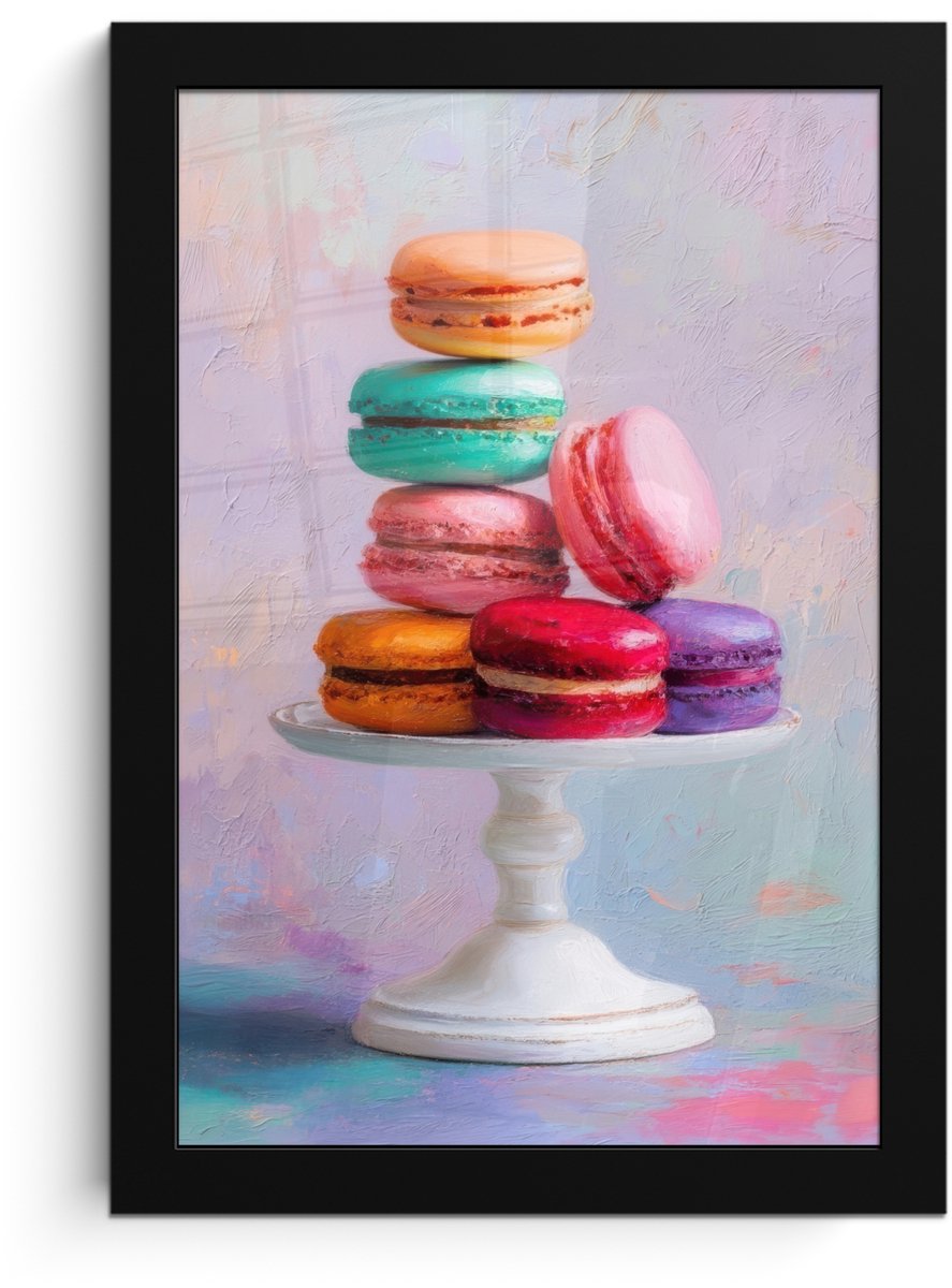 FrameYourWall Poster in lijst - Fotolijst 20x30 cm - Posters - Macarons - Schaal - Pastel - Kleurrijk - Posterlijst zwart - Decoratie - Wanddecoratie woonkamer - Muurdecoratie slaapkamer