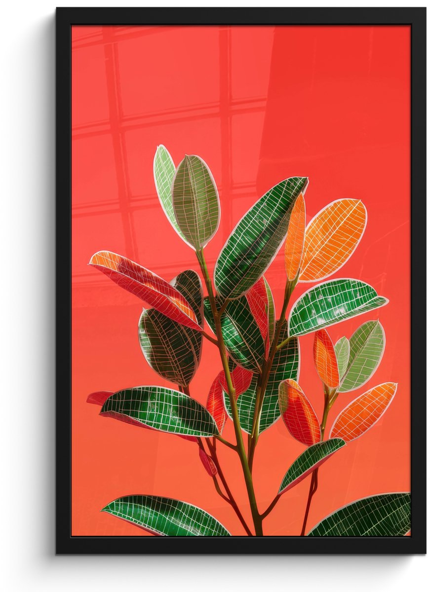 FrameYourWall Poster in lijst - Fotolijst 40x60 cm - Posters - Bladeren - Nerven - Oranje - Structuur - Posterlijst zwart - Decoratie - Wanddecoratie woonkamer - Muurdecoratie slaapkamer Bladeren - Nerven - Structuur