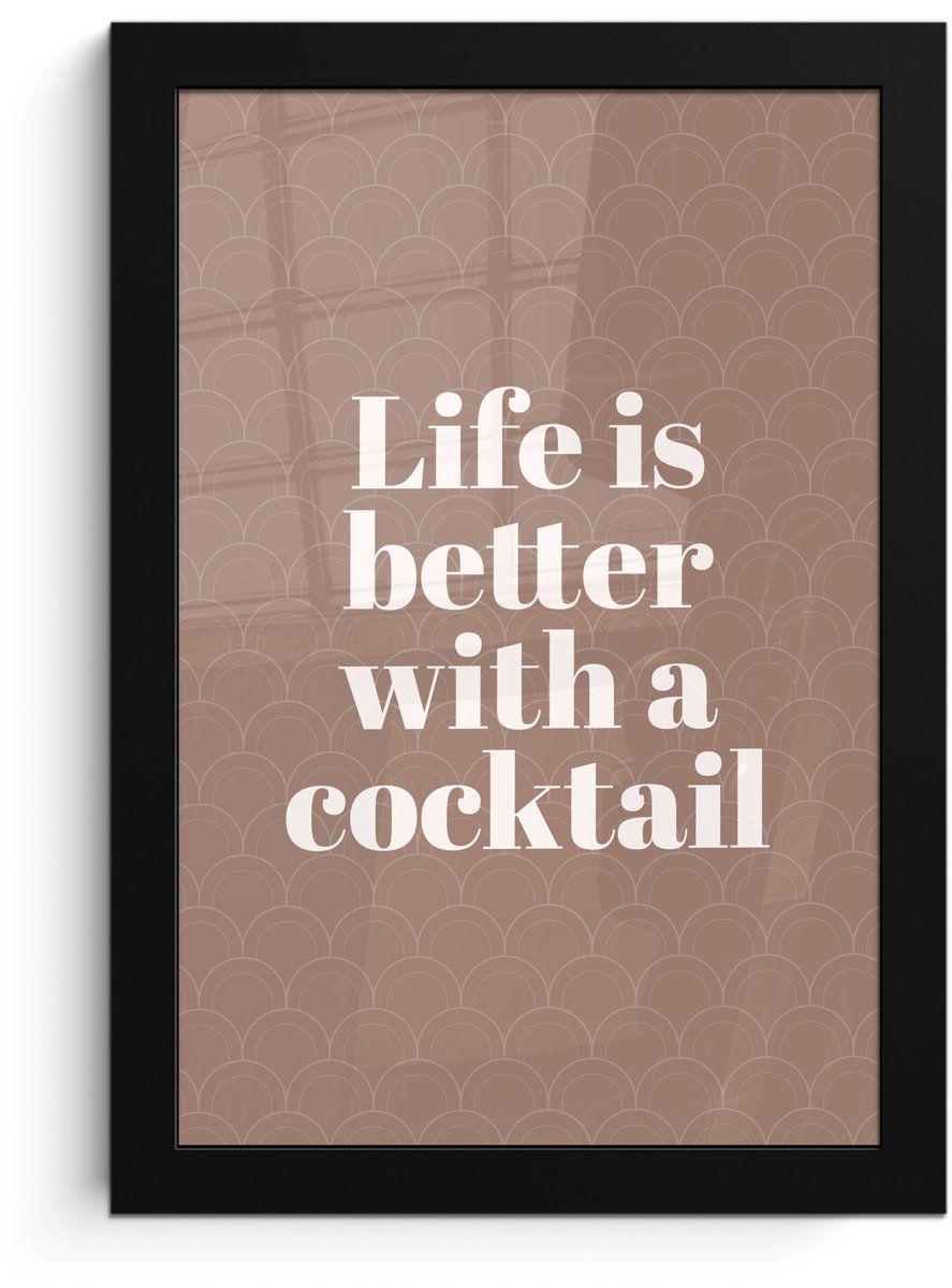 FrameYourWall Poster in lijst - Fotolijst 20x30 cm - Posters - Cocktail - Tekst - Patroon - Wit - Posterlijst zwart - Decoratie - Wanddecoratie woonkamer - Muurdecoratie slaapkamer