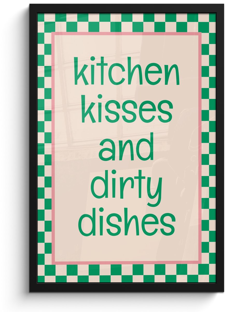 FrameYourWall Poster in lijst - Fotolijst 40x60 cm - Posters - Quote - Groen - Geblokt - Keuken - Posterlijst zwart - Decoratie - Wanddecoratie woonkamer - Muurdecoratie slaapkamer Geblokt - Quote