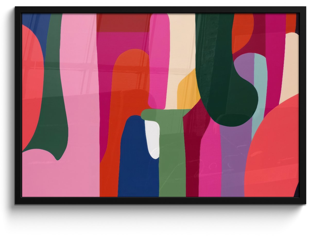 FrameYourWall Poster in lijst - Fotolijst 90x60 cm - Posters - Kleurvakken - Recht - Rond - Abstract - Posterlijst zwart - Decoratie - Wanddecoratie woonkamer - Muurdecoratie slaapkamer Kleurvakken - Abstract