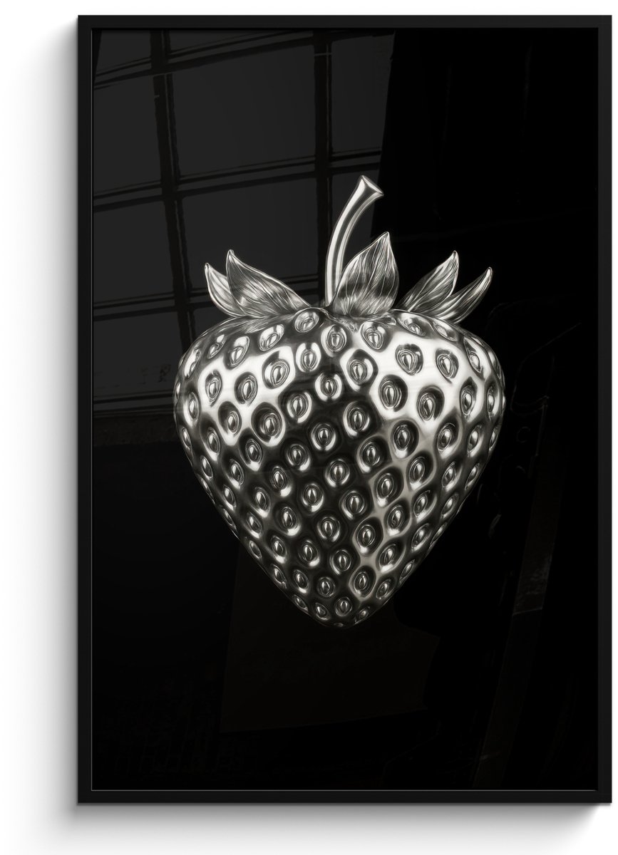 FrameYourWall Poster in lijst - Fotolijst 80x120 cm - Posters - Aardbei - Zaadstructuur - Realistisch - Posterlijst zwart - Decoratie - Wanddecoratie woonkamer - Muurdecoratie slaapkamer