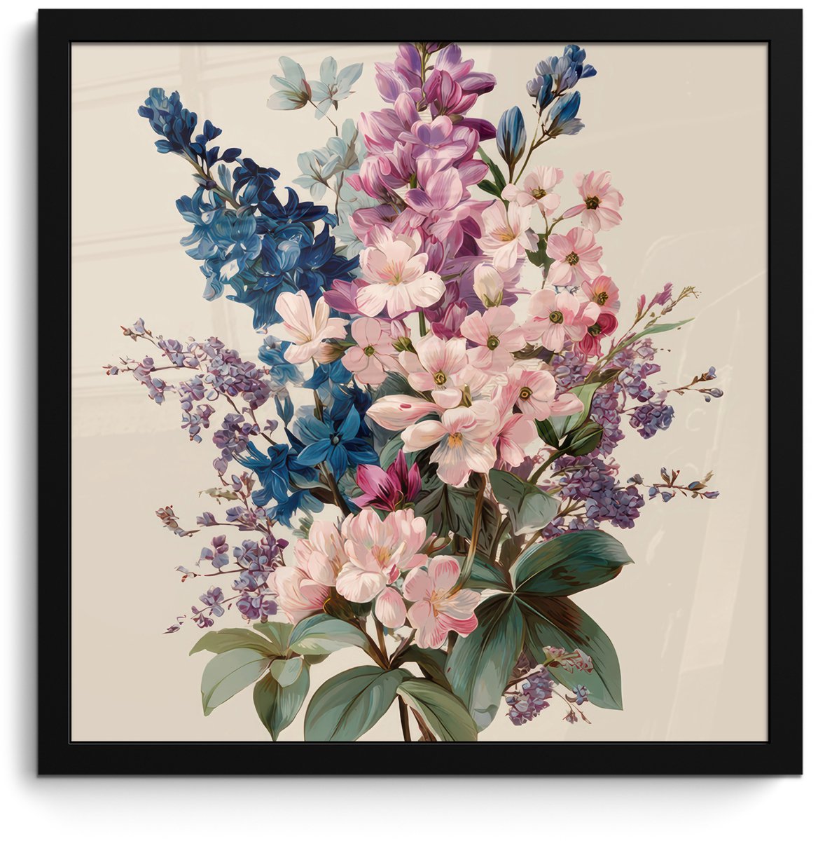 FrameYourWall Poster in lijst - Fotolijst 40x40 cm - Posters - Boeket - Beige - Harmonieus - Subtiel - Posterlijst zwart - Decoratie - Wanddecoratie woonkamer - Muurdecoratie slaapkamer