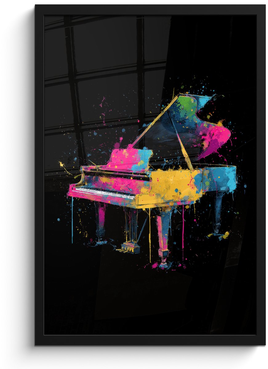 FrameYourWall Poster in lijst - Fotolijst 40x60 cm - Posters - Piano - Kleurrijk - Verf - Modern - Posterlijst zwart - Decoratie - Wanddecoratie woonkamer - Muurdecoratie slaapkamer Piano - Verf - Kleurrijk