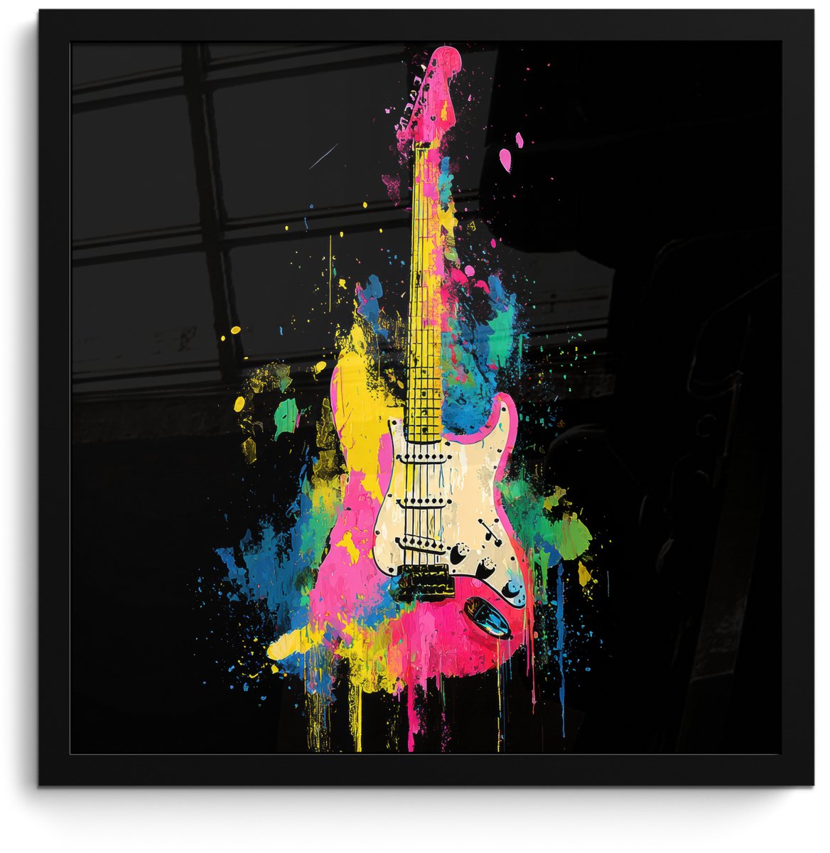 FrameYourWall Poster in lijst - Fotolijst 40x40 cm - Posters - Gitaar - Kleurrijk - Verf - Posterlijst zwart - Decoratie - Wanddecoratie woonkamer - Muurdecoratie slaapkamer