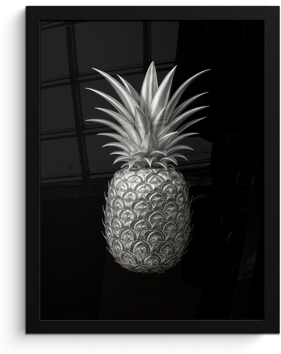 FrameYourWall Poster in lijst - Fotolijst 30x40 cm - Posters - Ananas - Gedetailleerd - Bladeren - Posterlijst zwart - Decoratie - Wanddecoratie woonkamer - Muurdecoratie slaapkamer