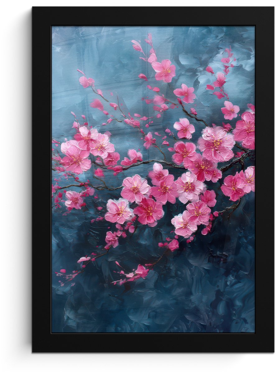FrameYourWall Poster in lijst - Fotolijst 20x30 cm - Posters - Bloem - Bloesems - Roze - Abstract - Posterlijst zwart - Decoratie - Wanddecoratie woonkamer - Muurdecoratie slaapkamer Bloemen