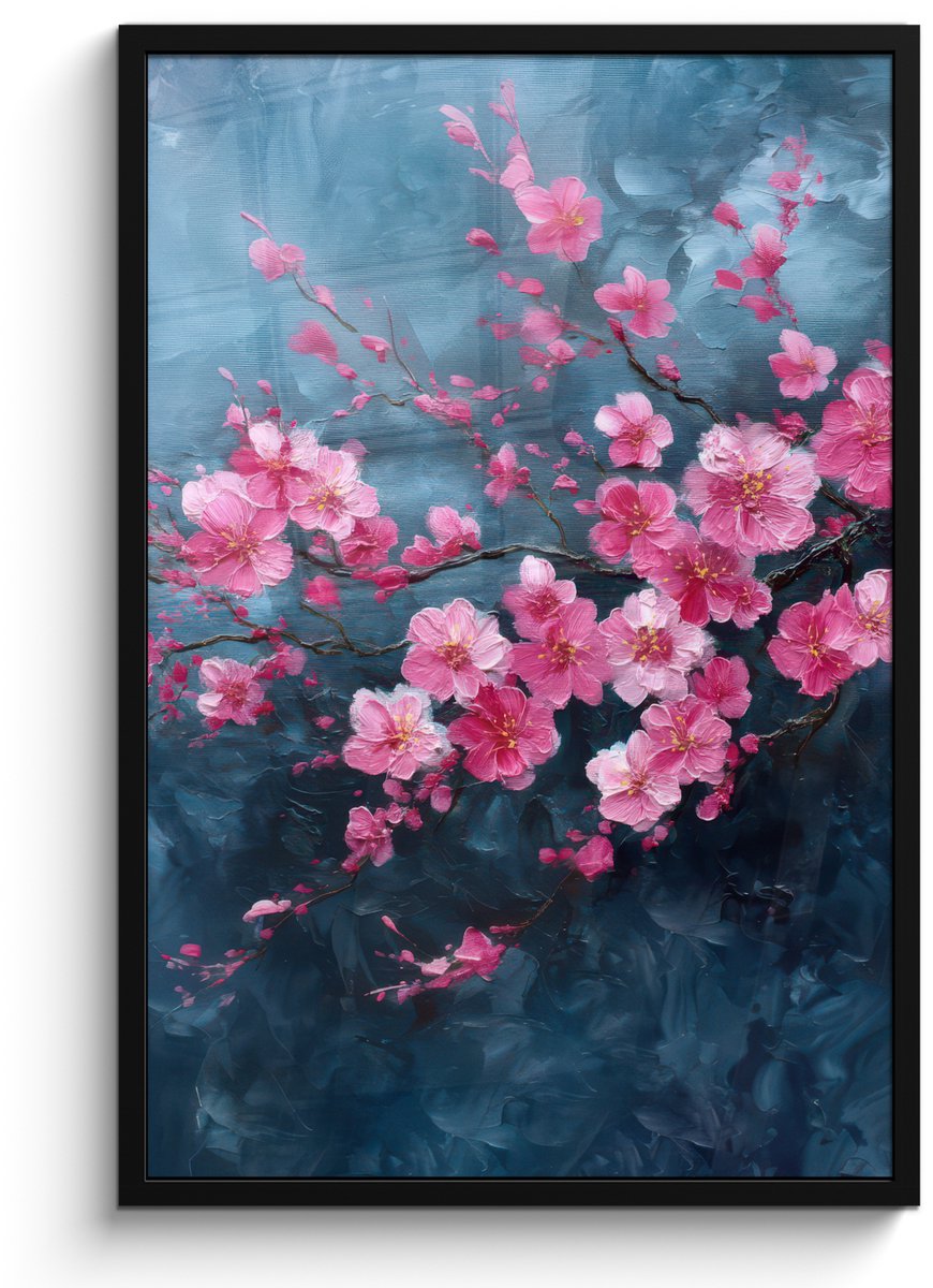 FrameYourWall Poster in lijst - Fotolijst 60x90 cm - Posters - Bloem - Bloesems - Roze - Abstract - Posterlijst zwart - Decoratie - Wanddecoratie woonkamer - Muurdecoratie slaapkamer Bloemen